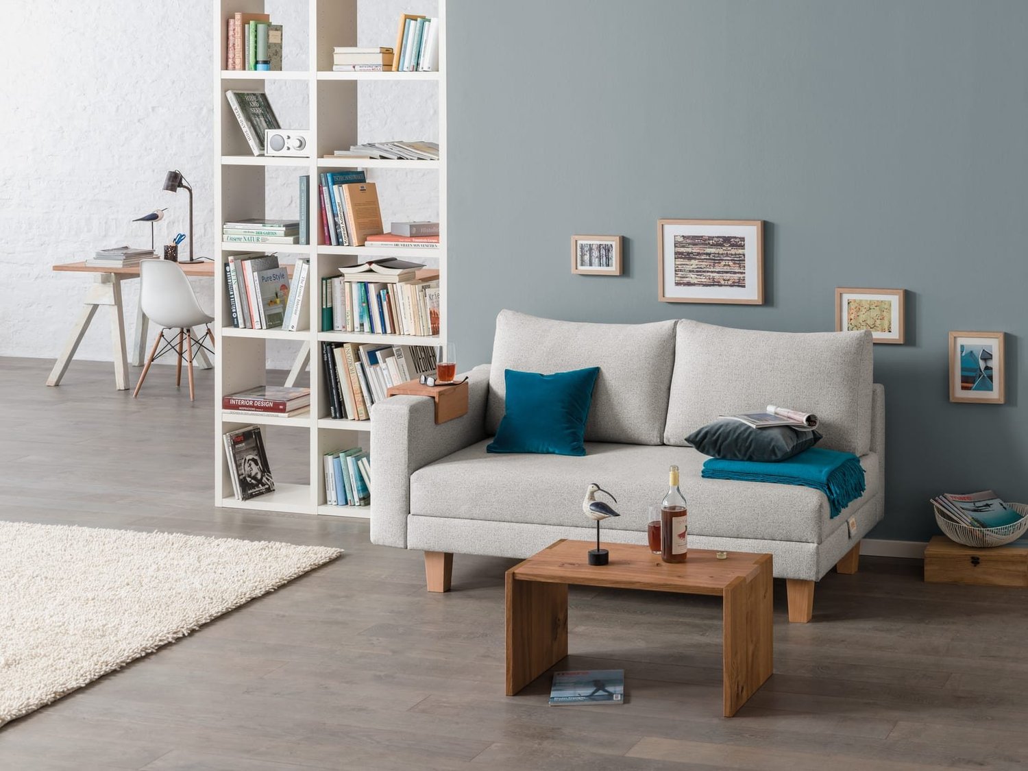 Zedulo 1 natural two-seater sofa bed in cream, set as a sofa