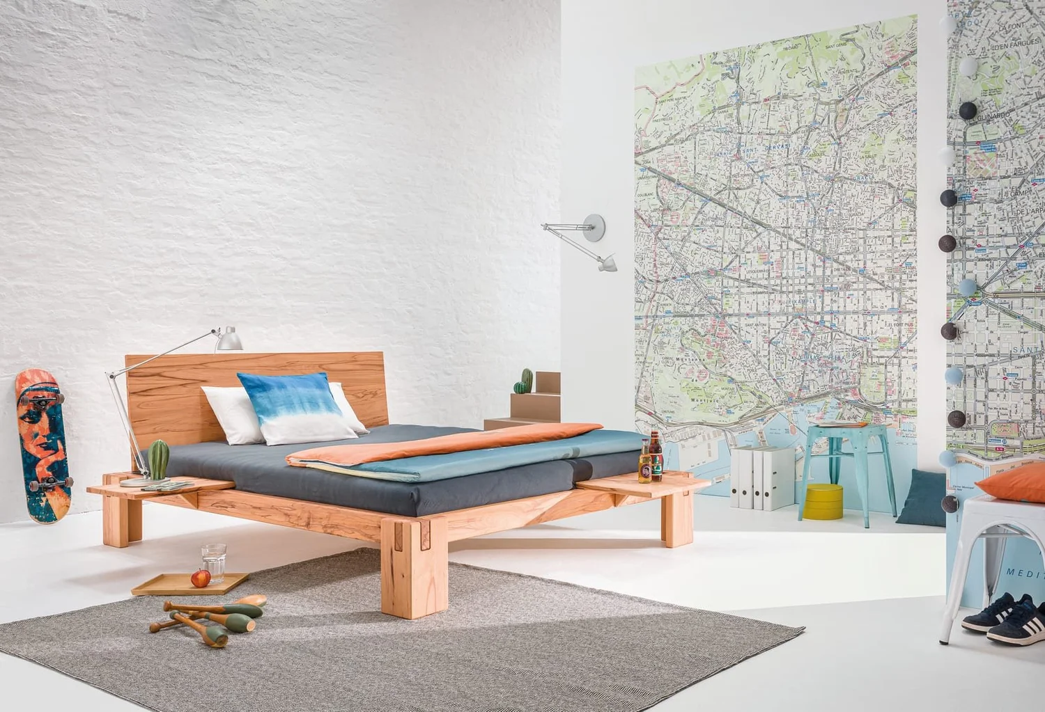 Dormiente Nuveo slim solid beech bed in a bright bedroom