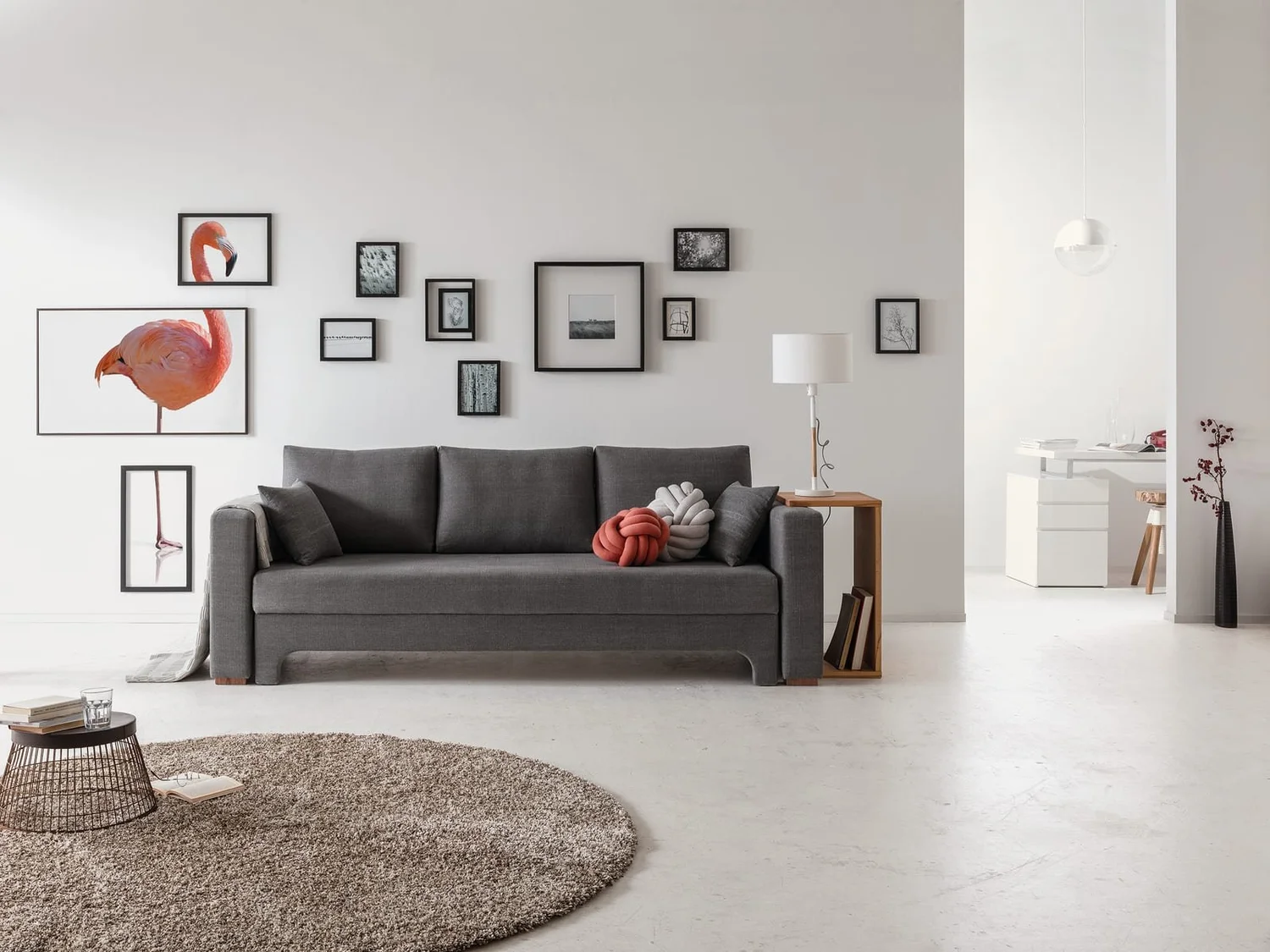 Zedulo 3 fully upholstered sofa bed in grey, set as a sofa