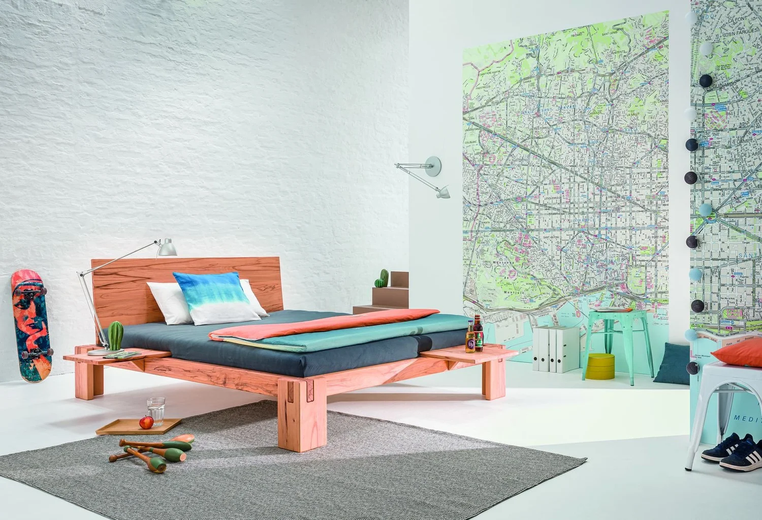 Dormiente Nuveo metal-free solid wood bed frame in a bright bedroom
