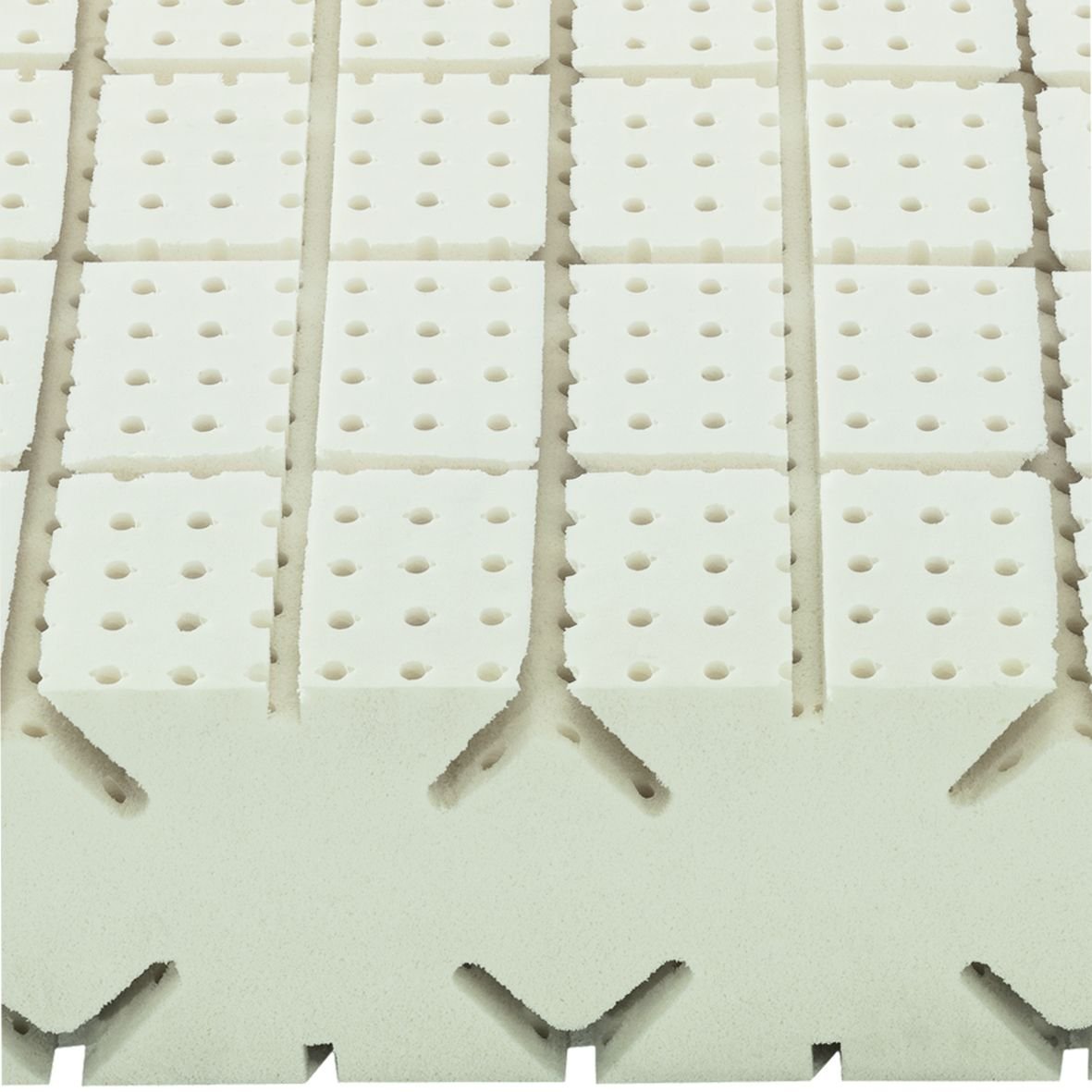 Cross-sections of a zoned natural latex mattress