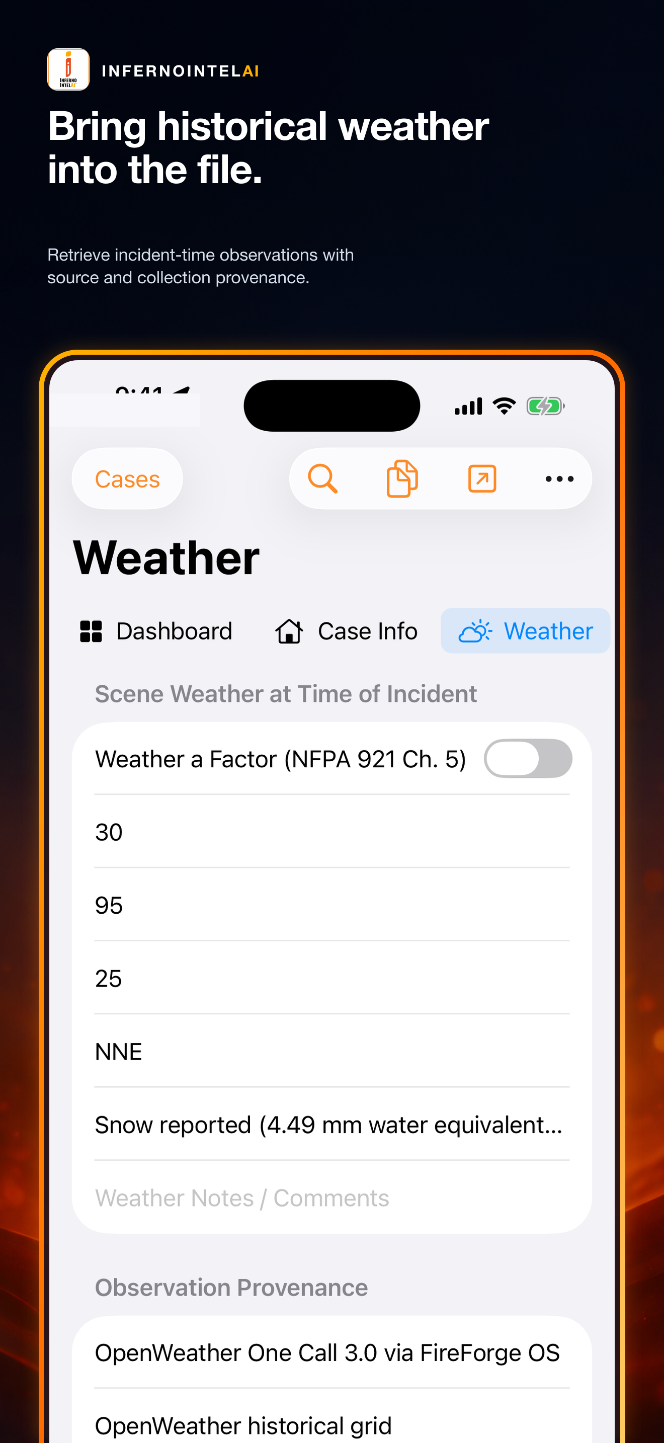 InfernoIntelAI historical weather screen