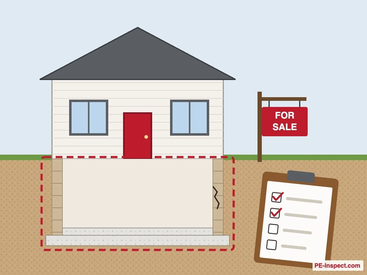 Illustration: house for sale with the basement outlined and a pre-listing checklist