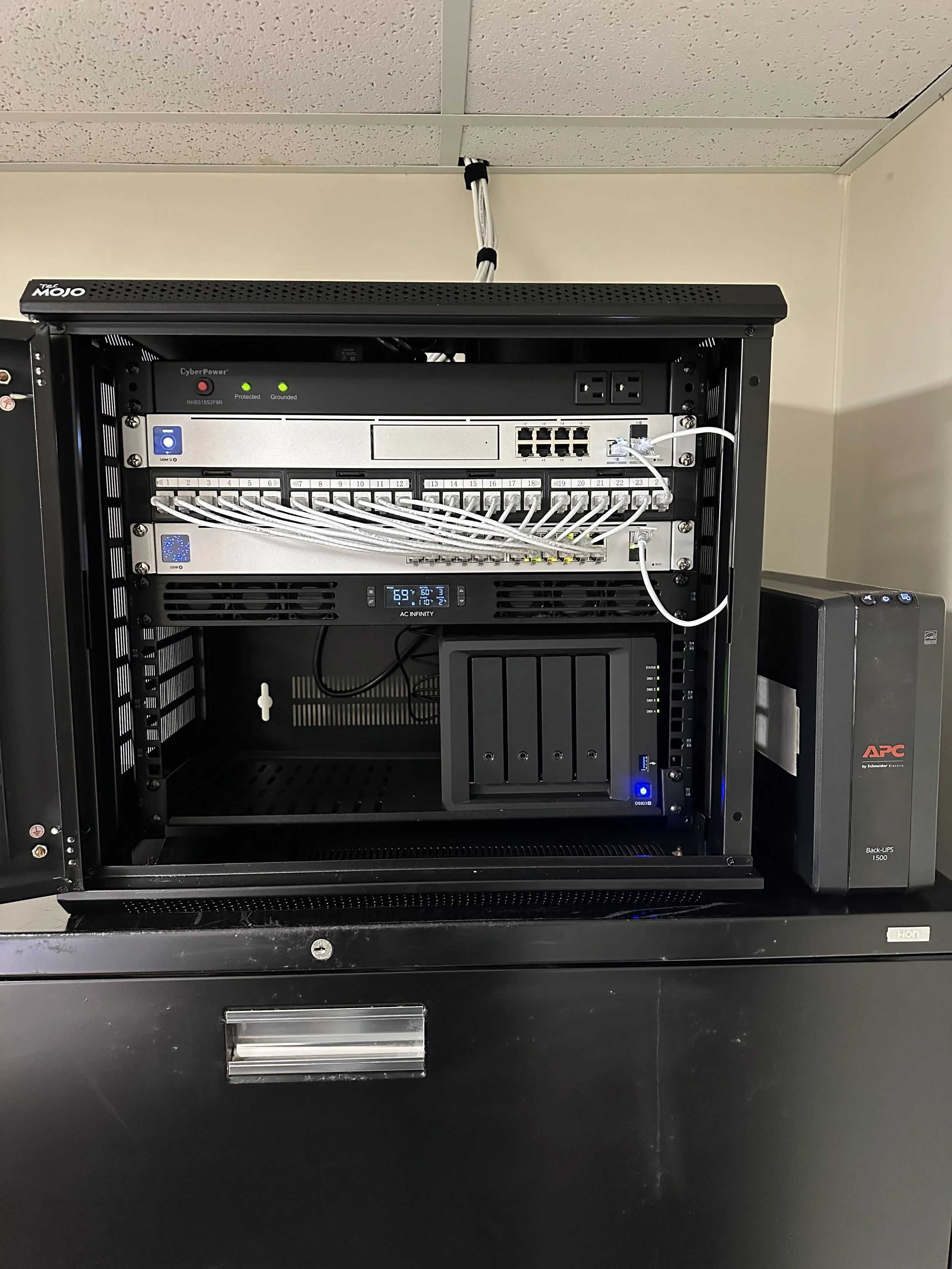 Network rack with managed equipment