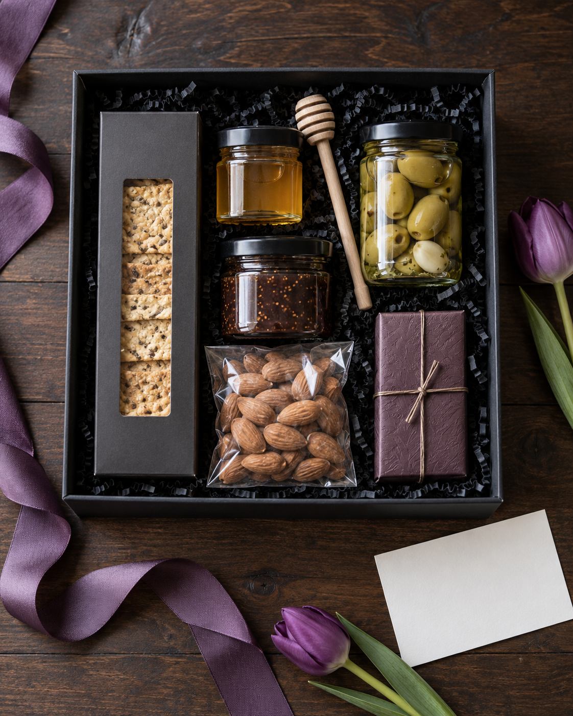 A carefully arranged selection of sealed gourmet favorites