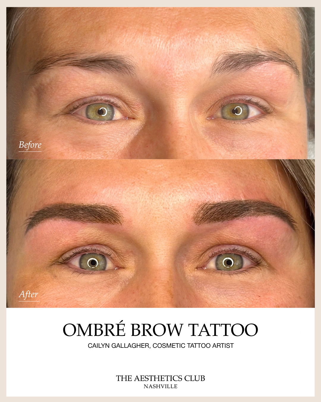 Ombré Powder Brows before and after by Cailyn Gallagher in Nashville