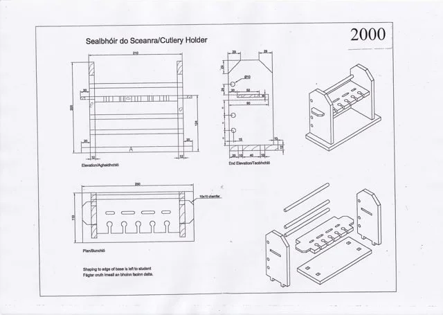 2000 skills test drawing: Cutlery Holder