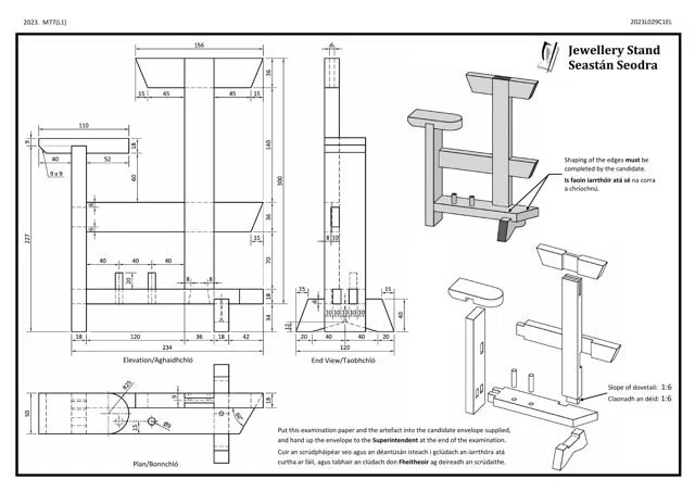 2023 skills test drawing: Jewellery Stand