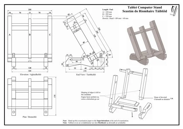 2012 skills test drawing: Tablet Computer Stand