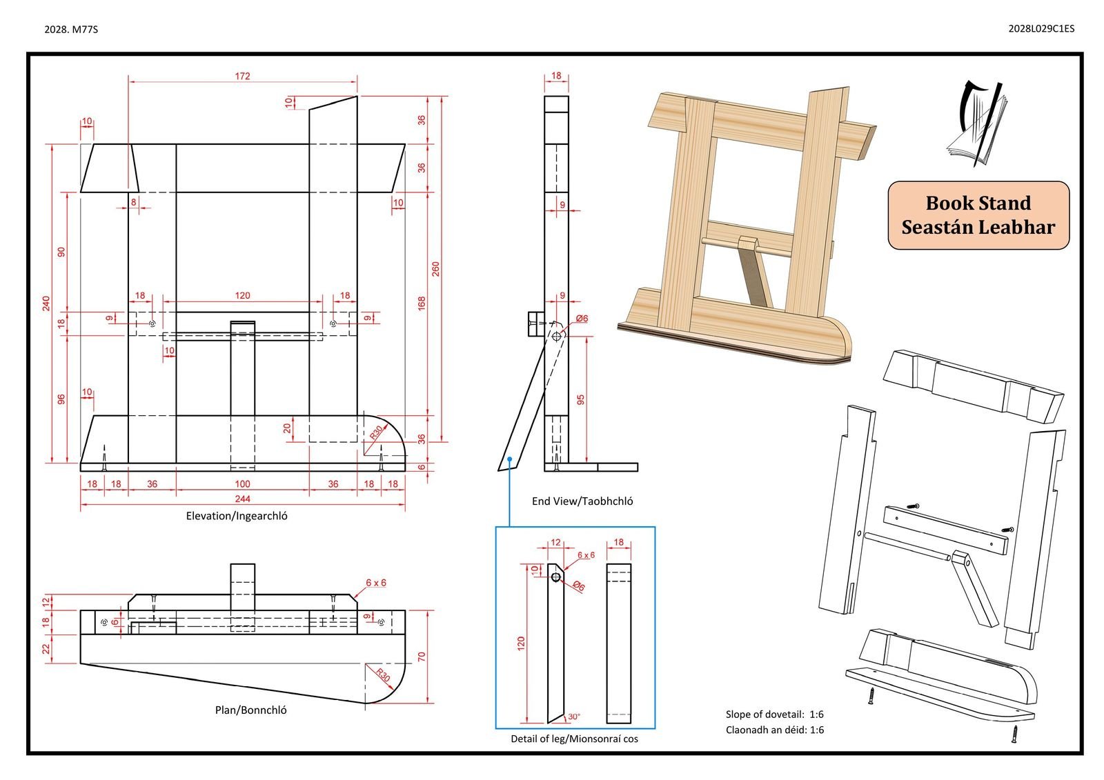 SEC sample Craft Skills Assessment, the book stand drawing