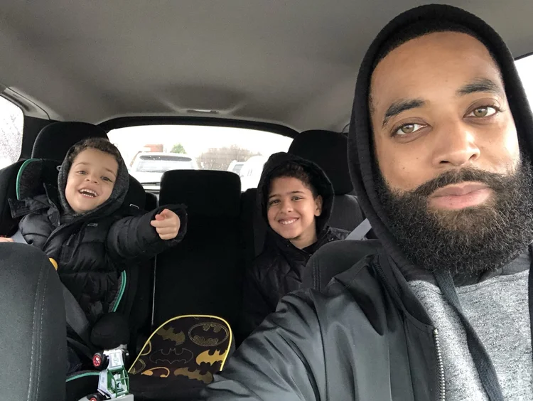 Together with my sons in the car
