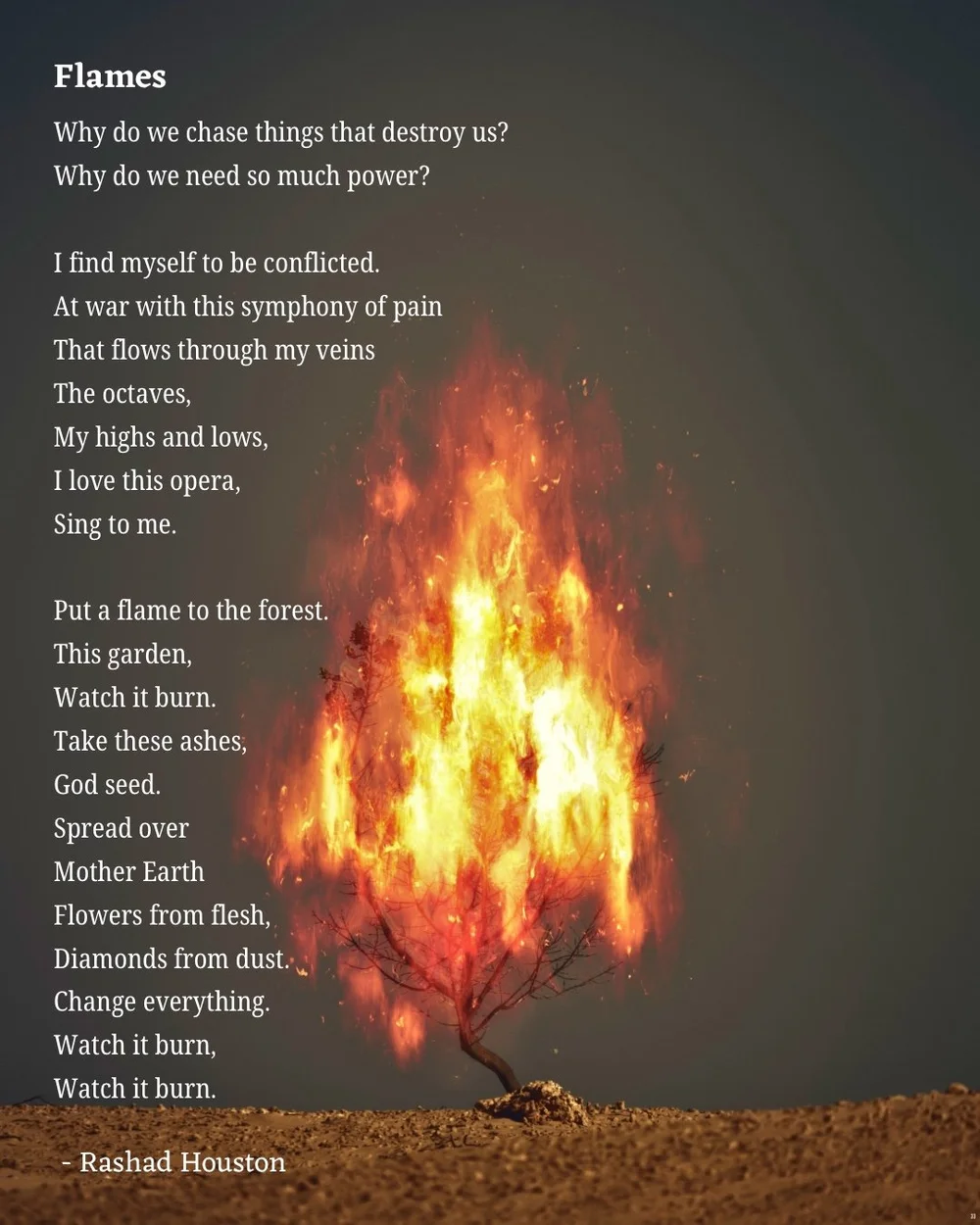 Flames — poem artwork by Rashad Houston