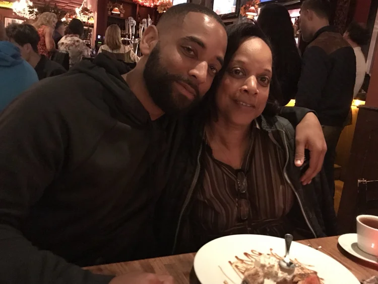 With Mom at a restaurant