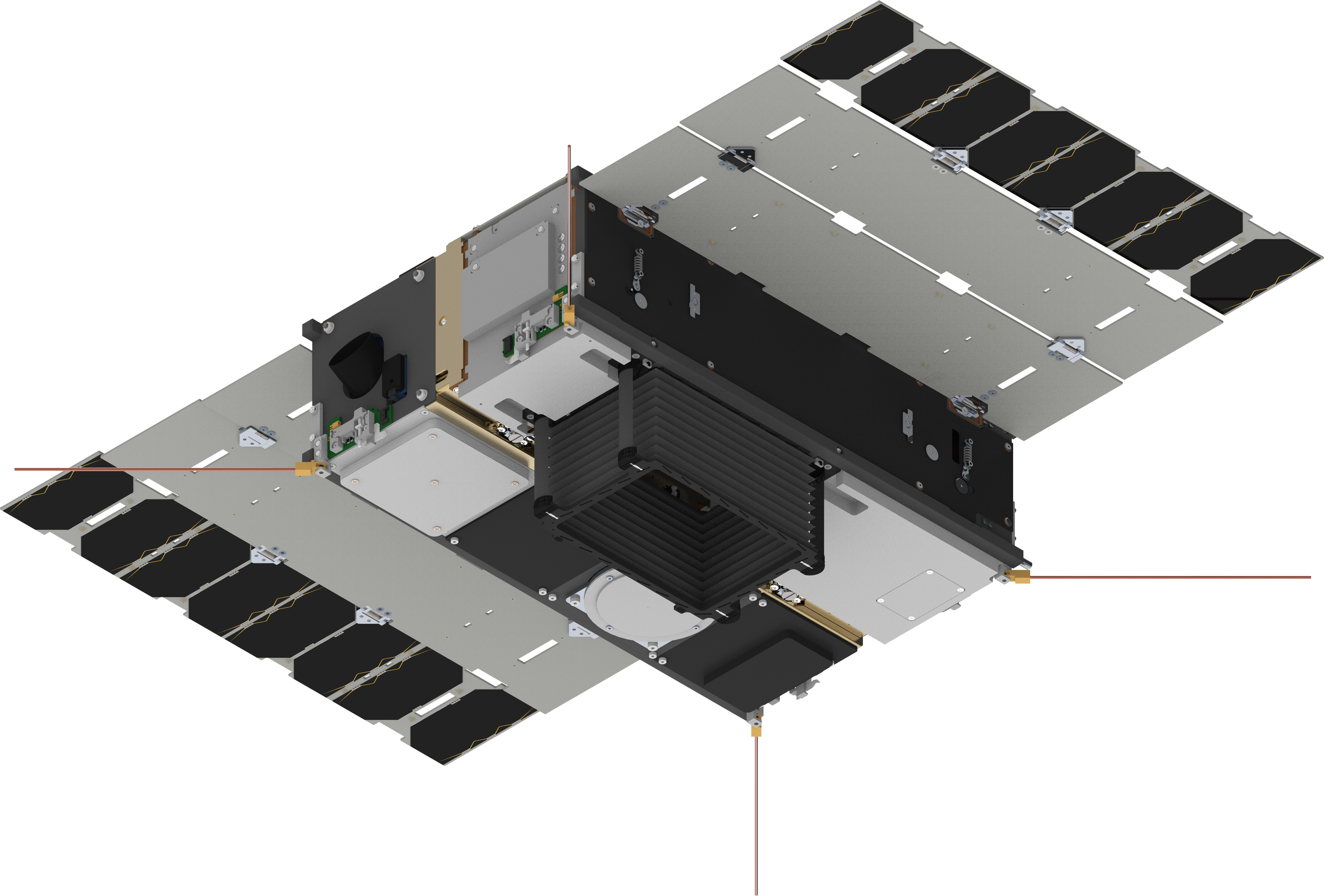 Engineering illustration of the VCUB1 satellite and extended solar arrays