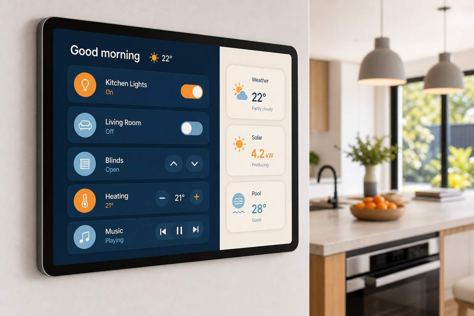 Example of a simple smart home dashboard on a kitchen tablet