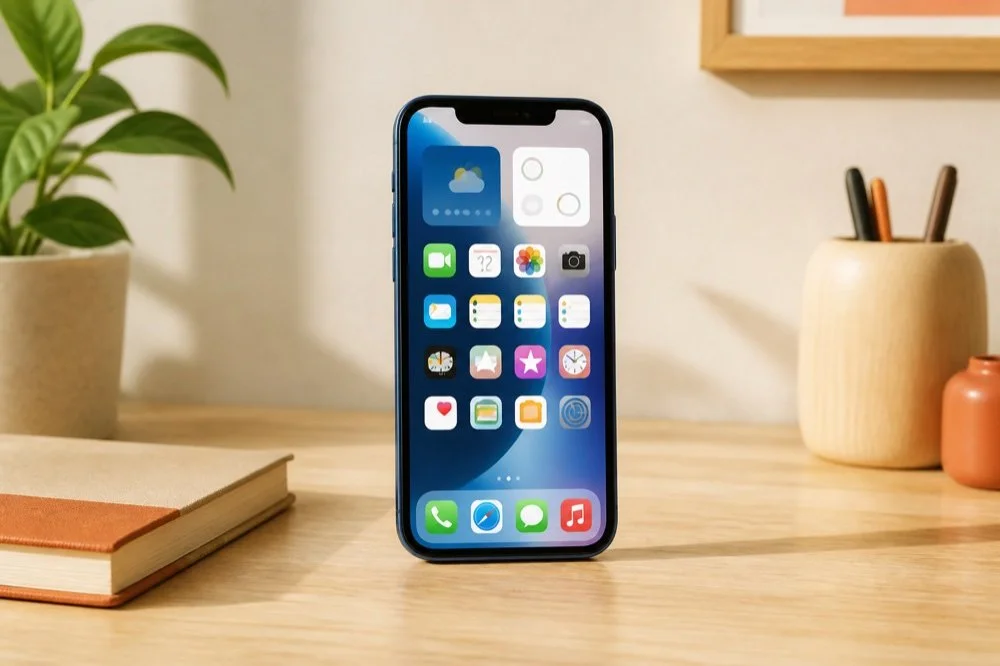 Modern iPhone on a home-office desk