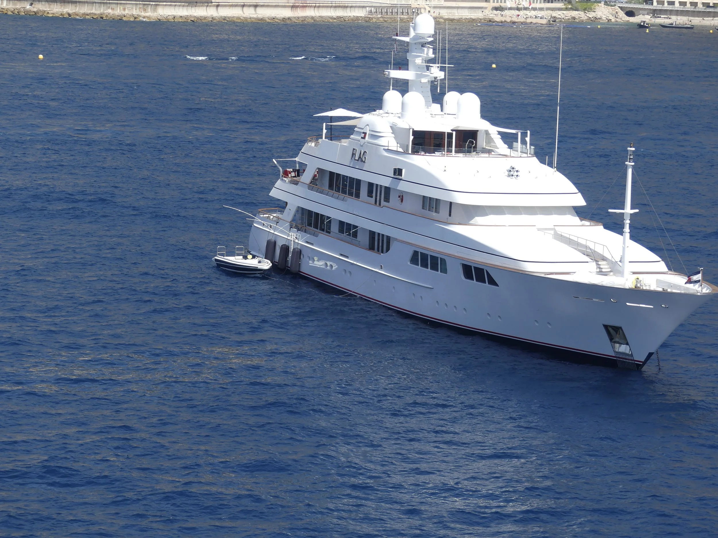 The superyacht FLAG at anchor off Monaco.