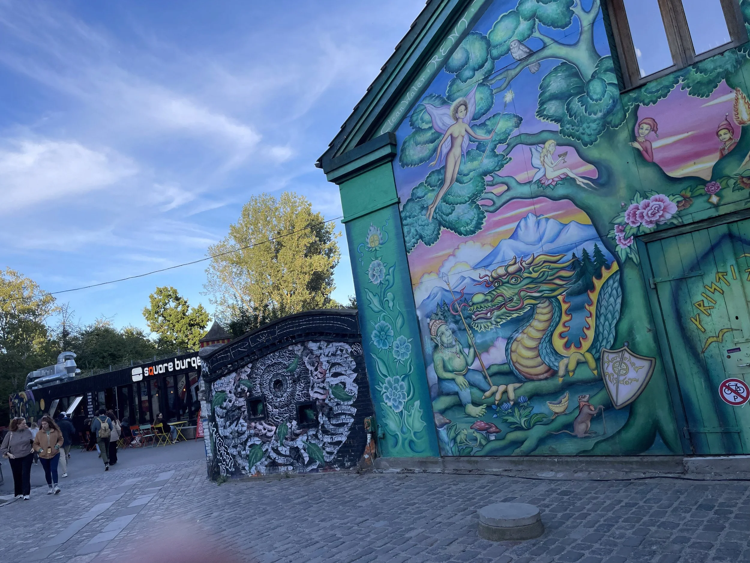 A mural-covered building in Christiania.