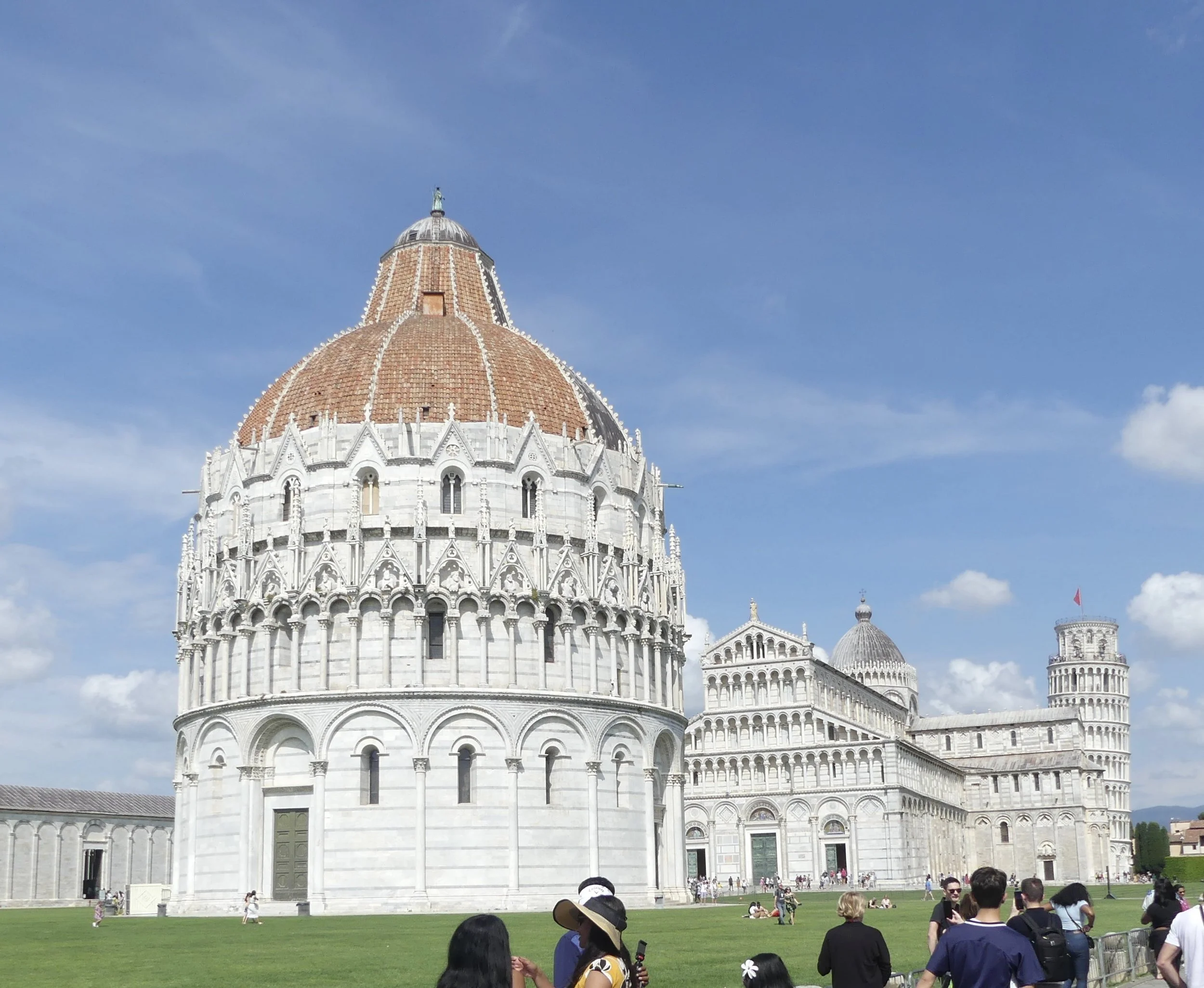 Pisa's Baptistery against a blue sky, on our embarkation-day excursion.