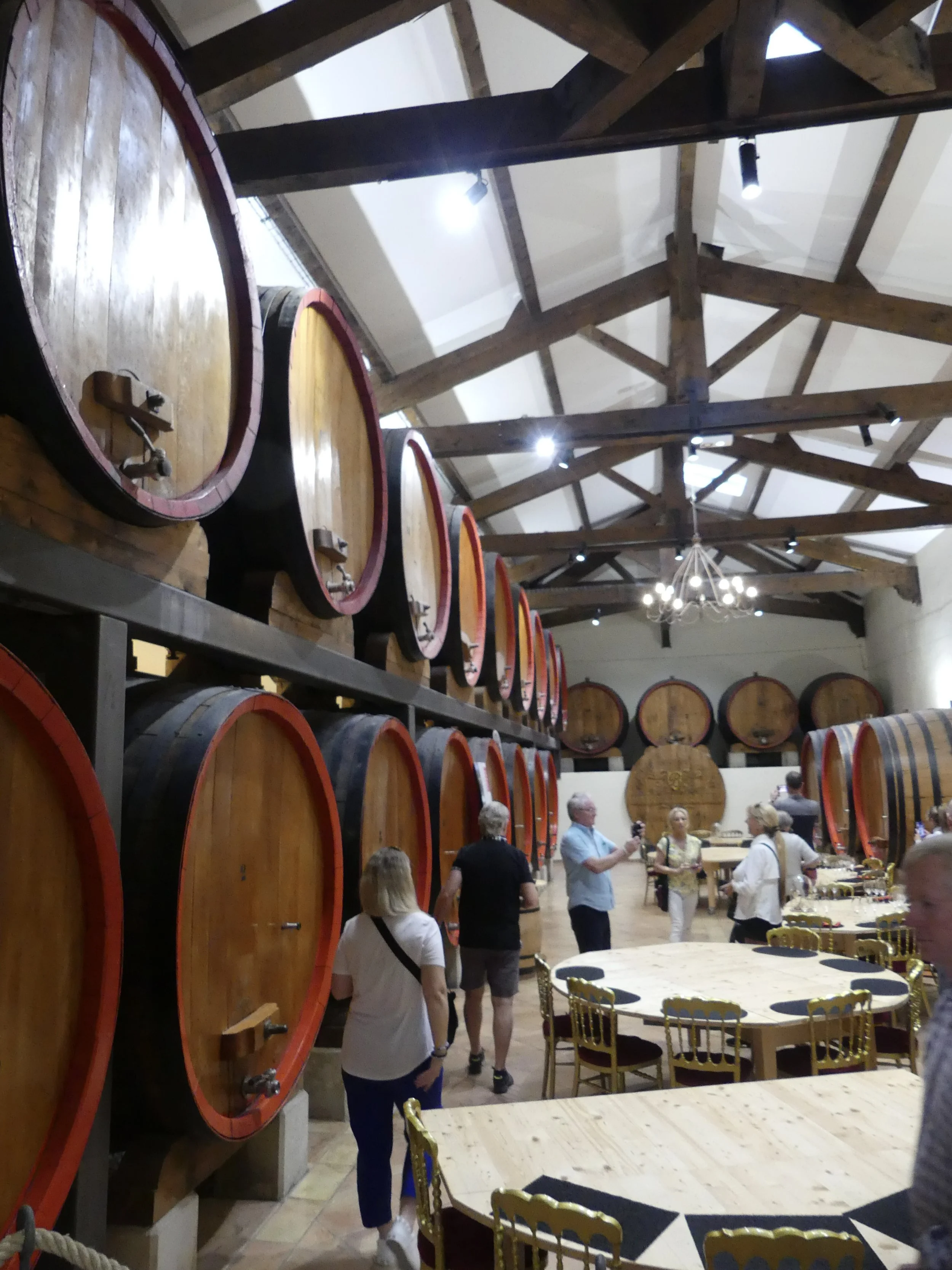 The barrel hall — stacked oak as far as you can see.
