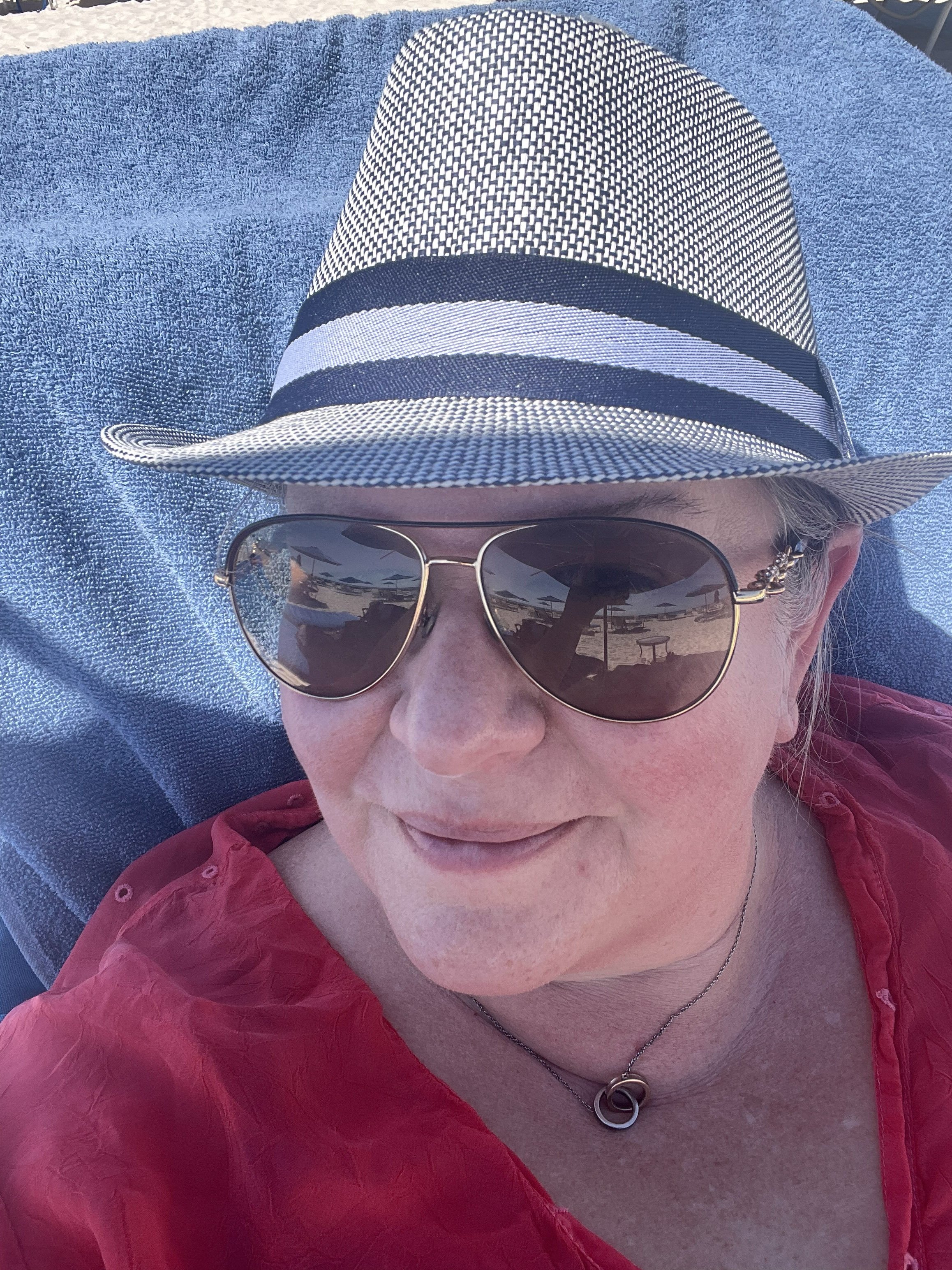 Sandy, soaking up a sea day.