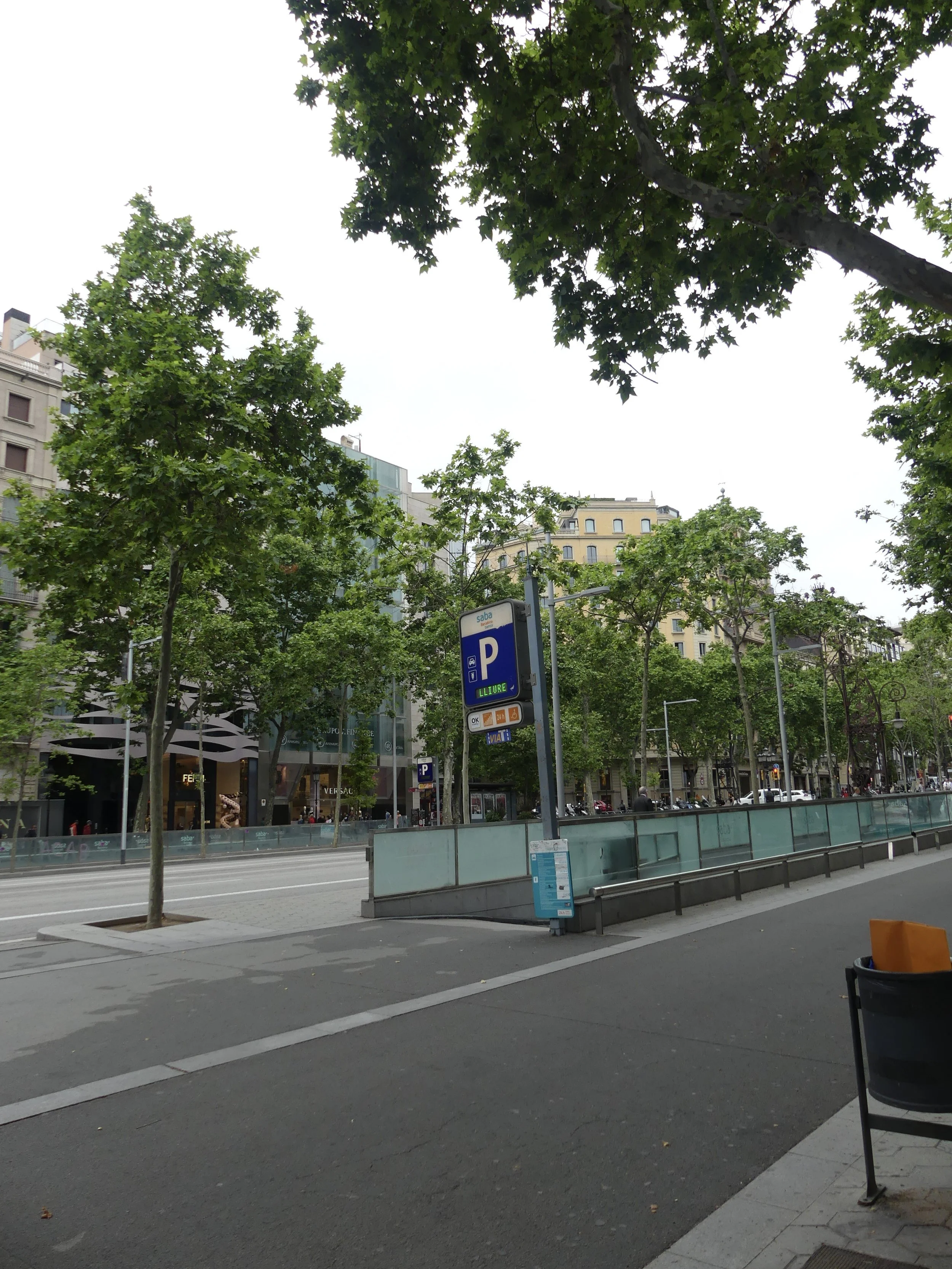 A tree-lined boulevard, metro sign and all.