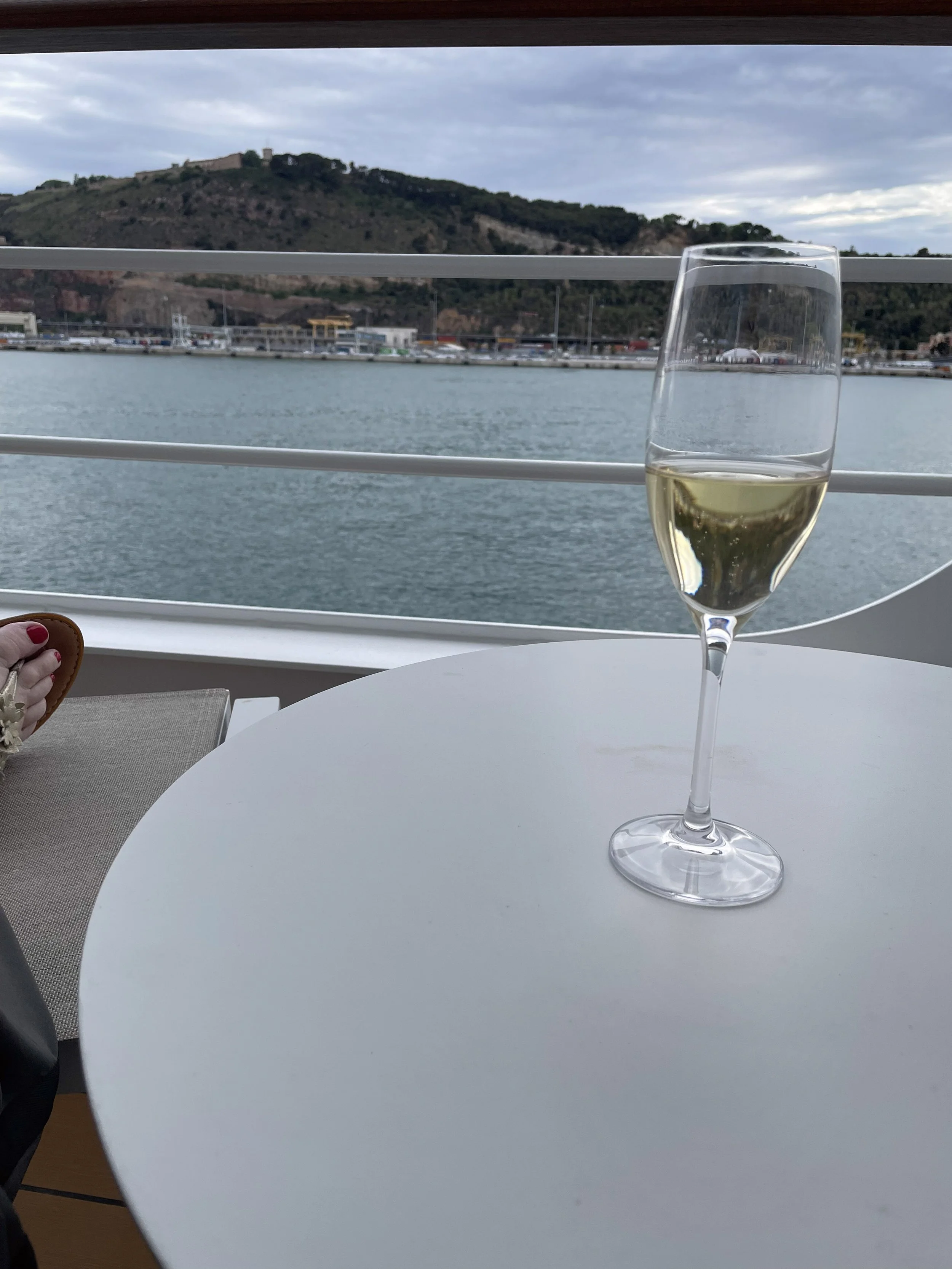 A glass of wine overlooking the harbor.