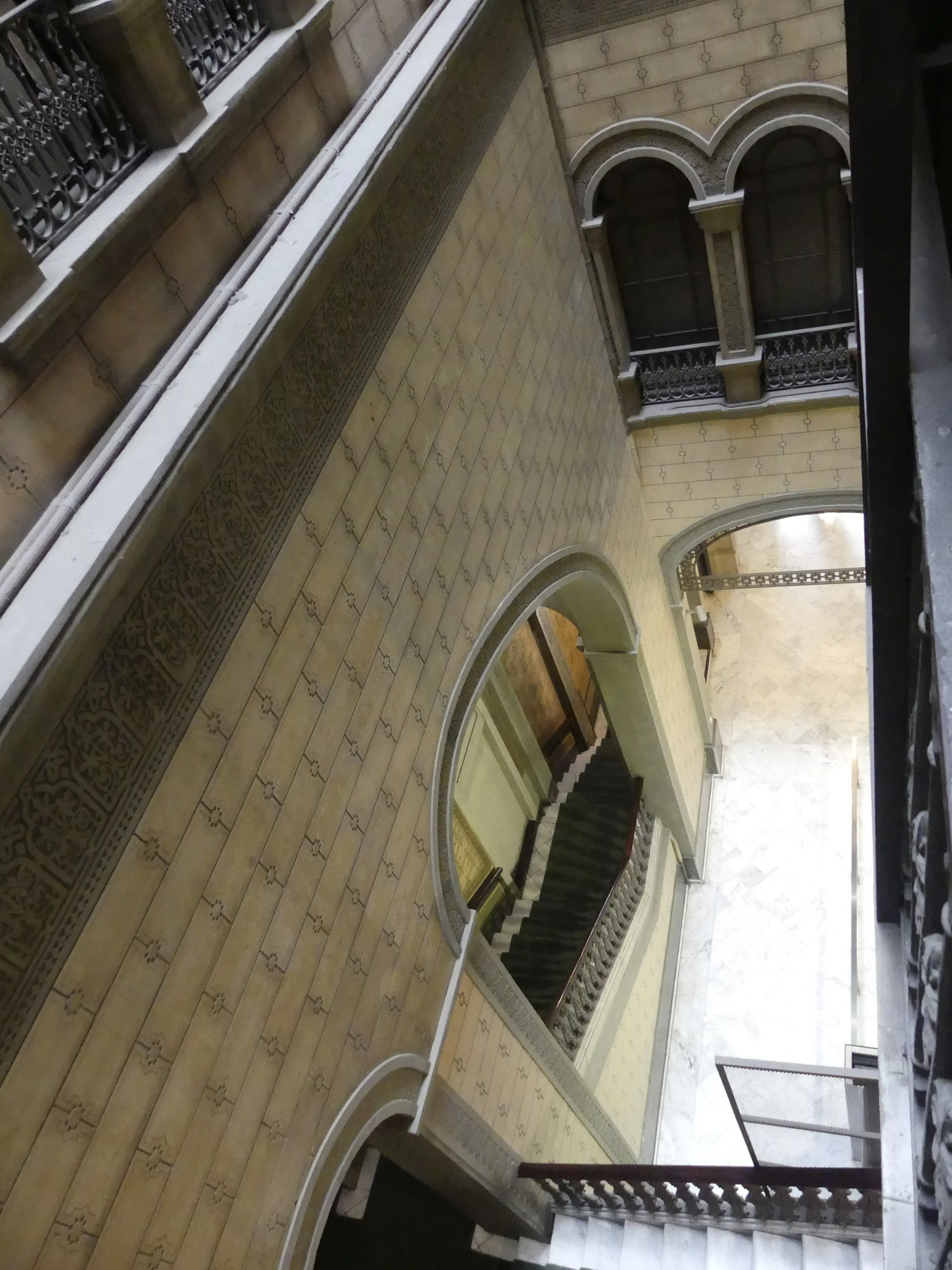 Looking down into an ornate atrium.