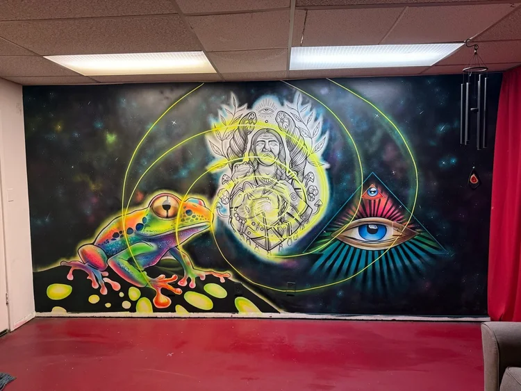 Wellness center cosmic interior mural in Indio, CA by SoCal Murals