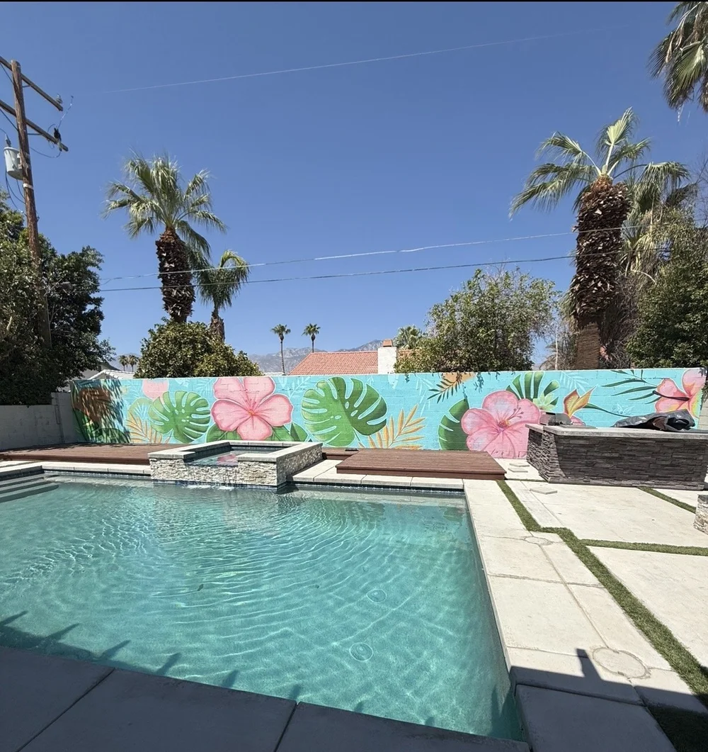 Backyard pool wall mural in Cathedral City by SoCal Murals