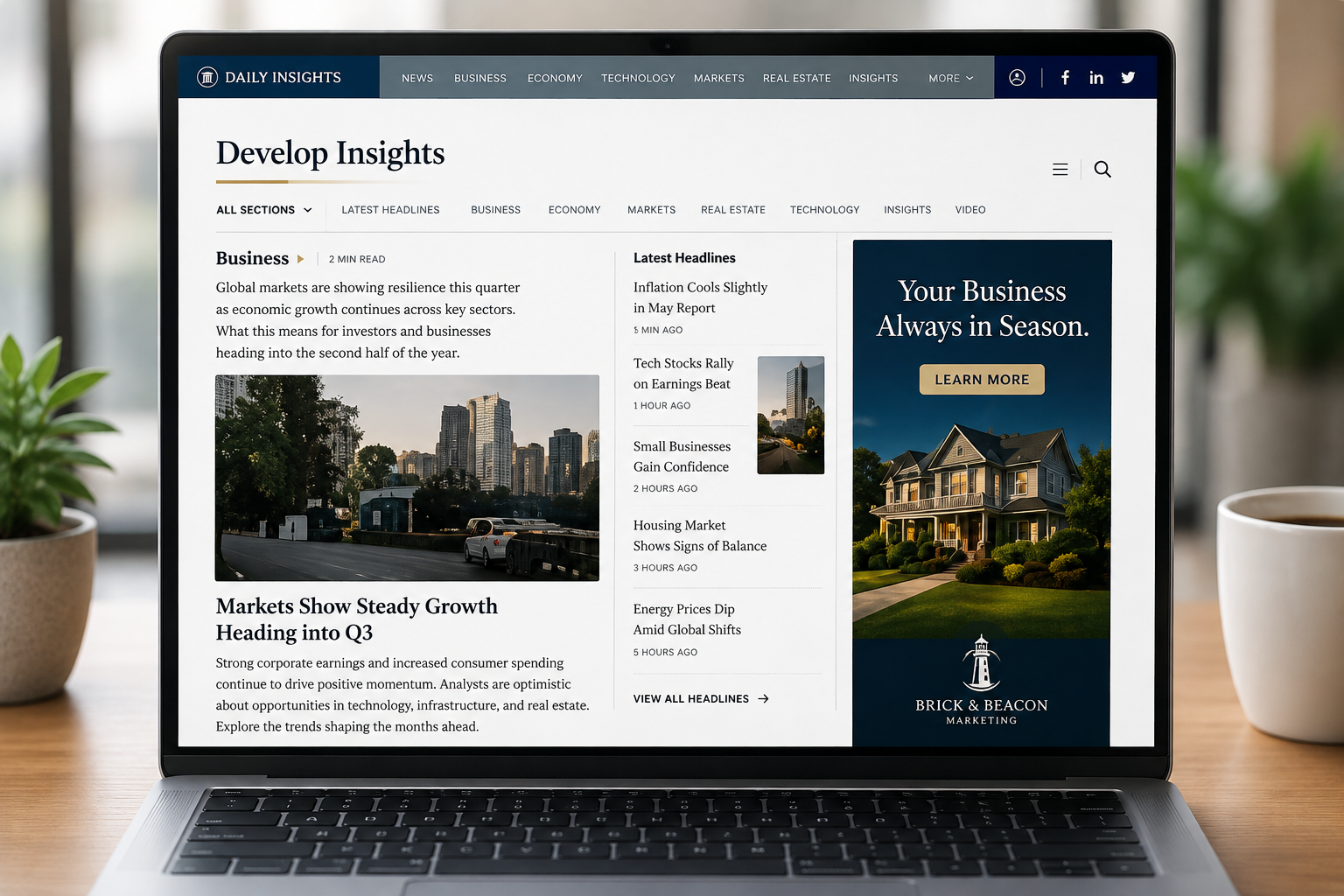 Relevant display advertisement placed beside related editorial content