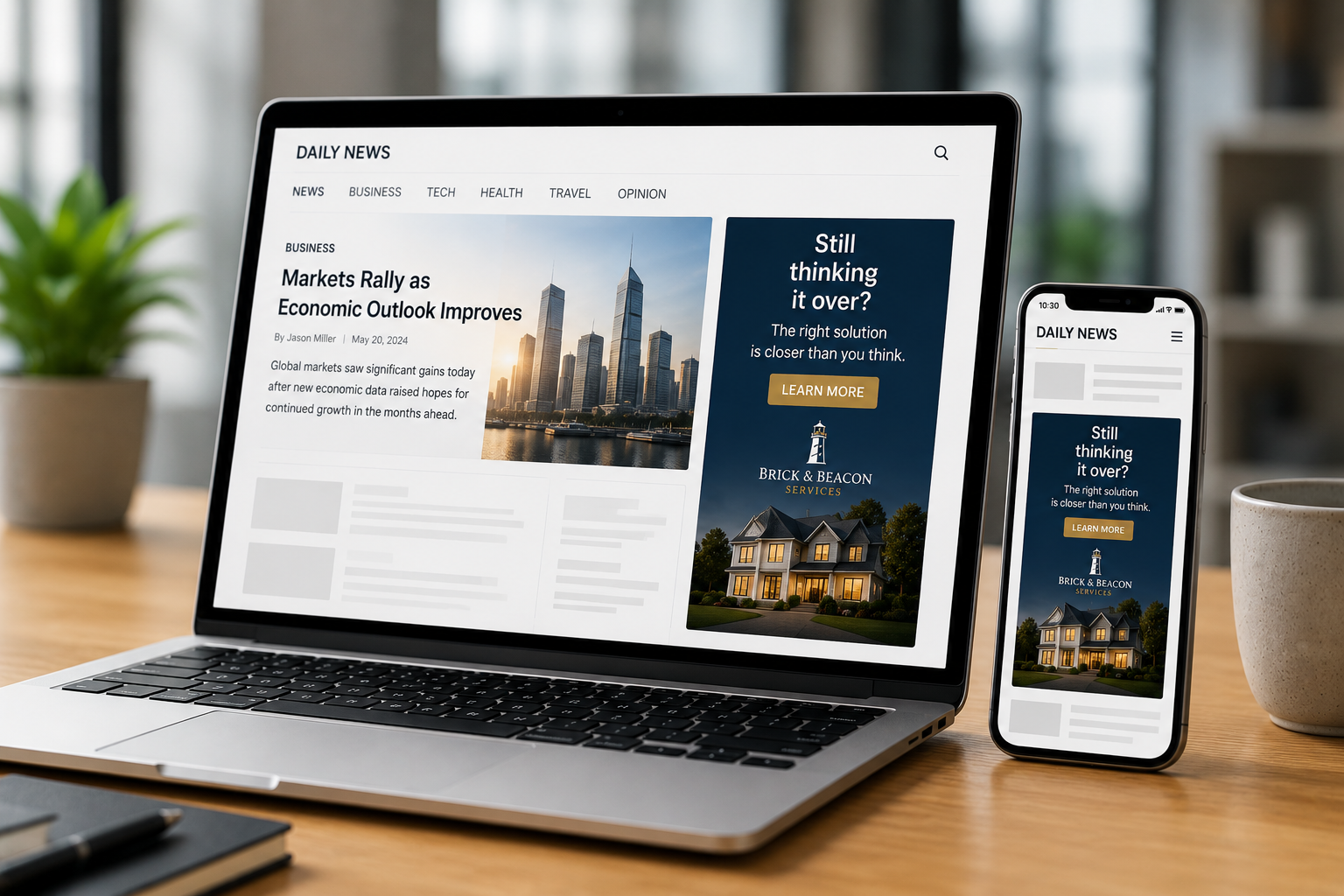 Coordinated advertising shown across desktop tablet and mobile