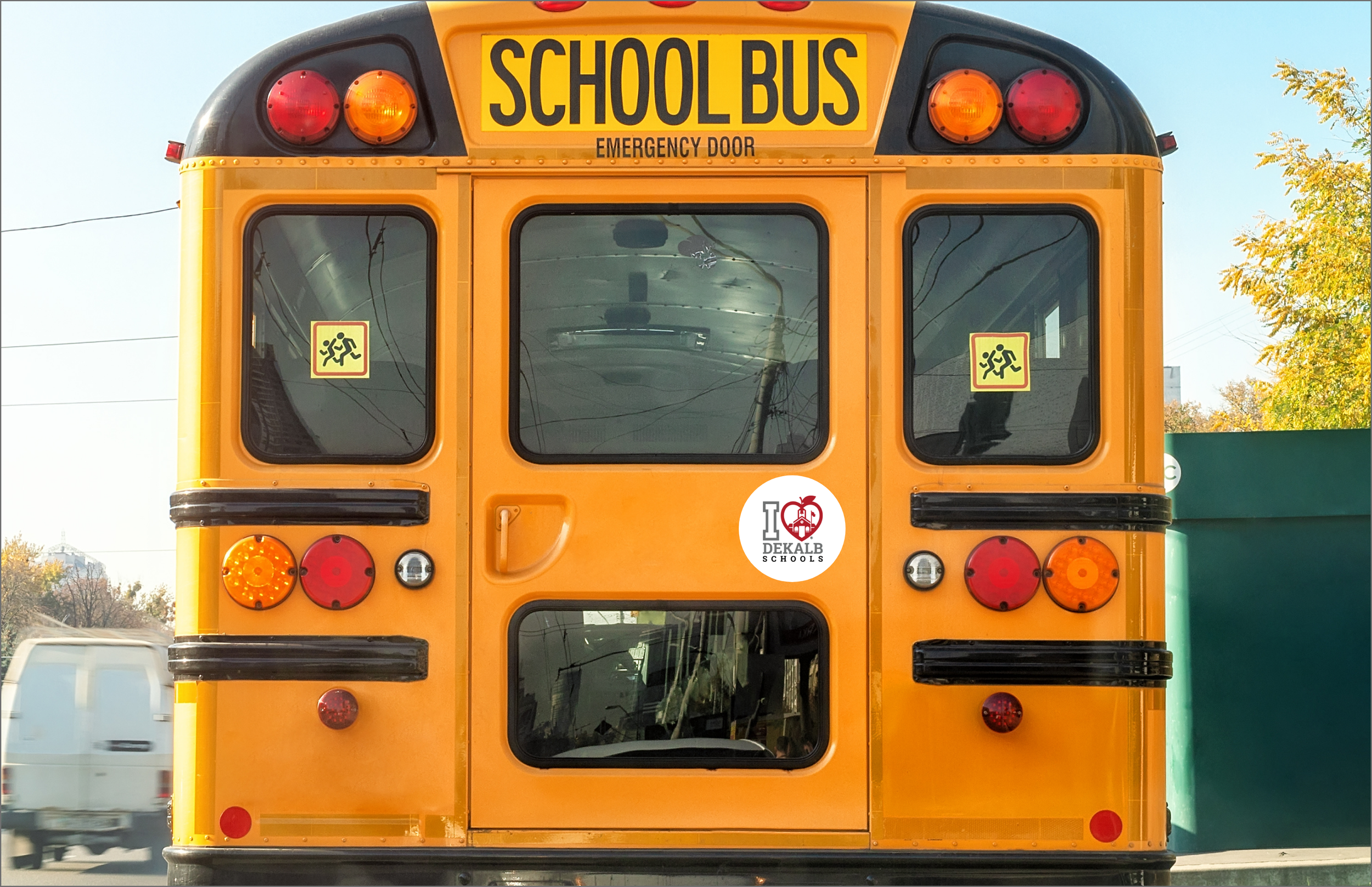 I Love DeKalb Schools campaign branding on school bus