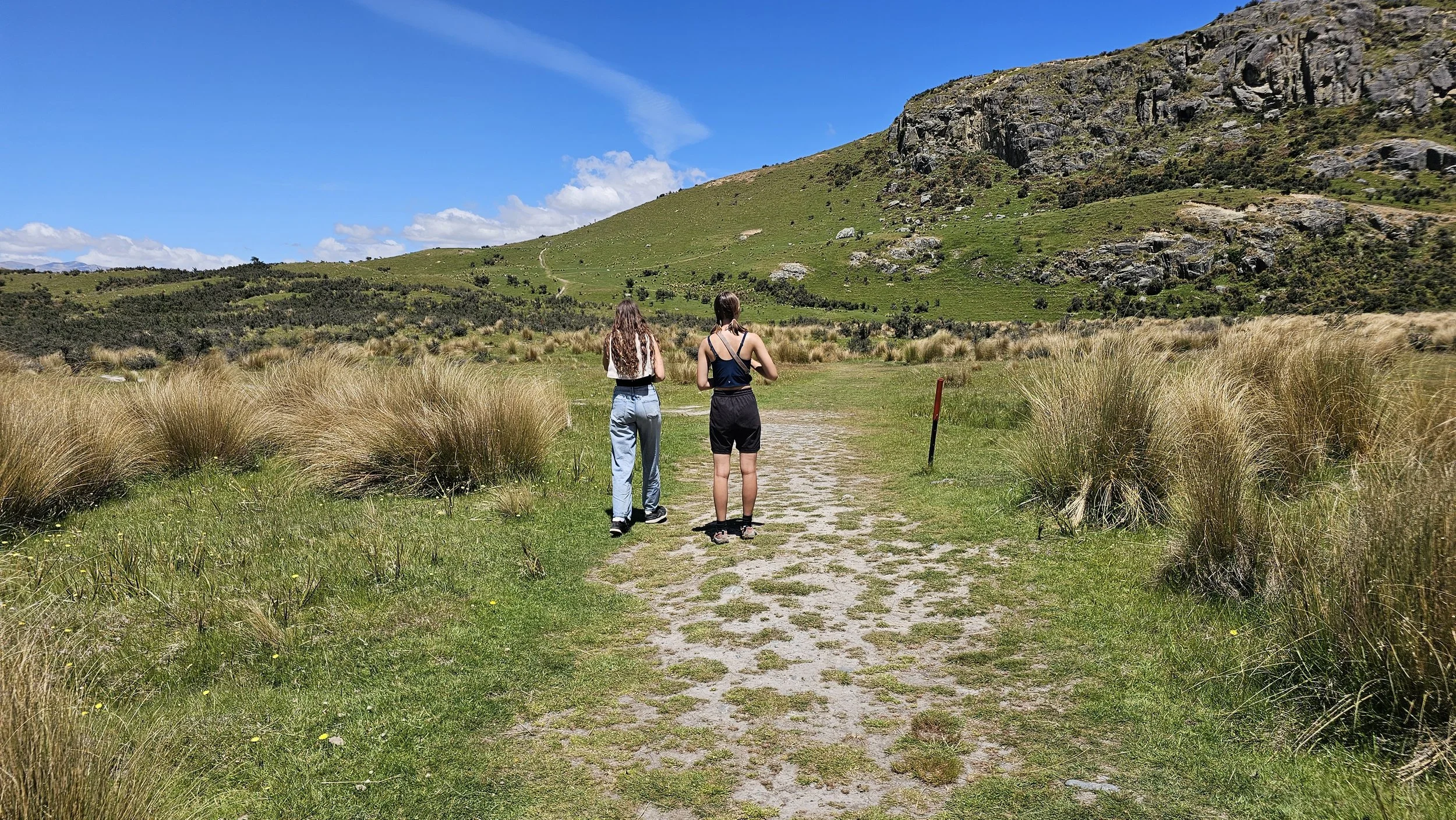 Walking toward Mount Sunday through the Canterbury High Country
