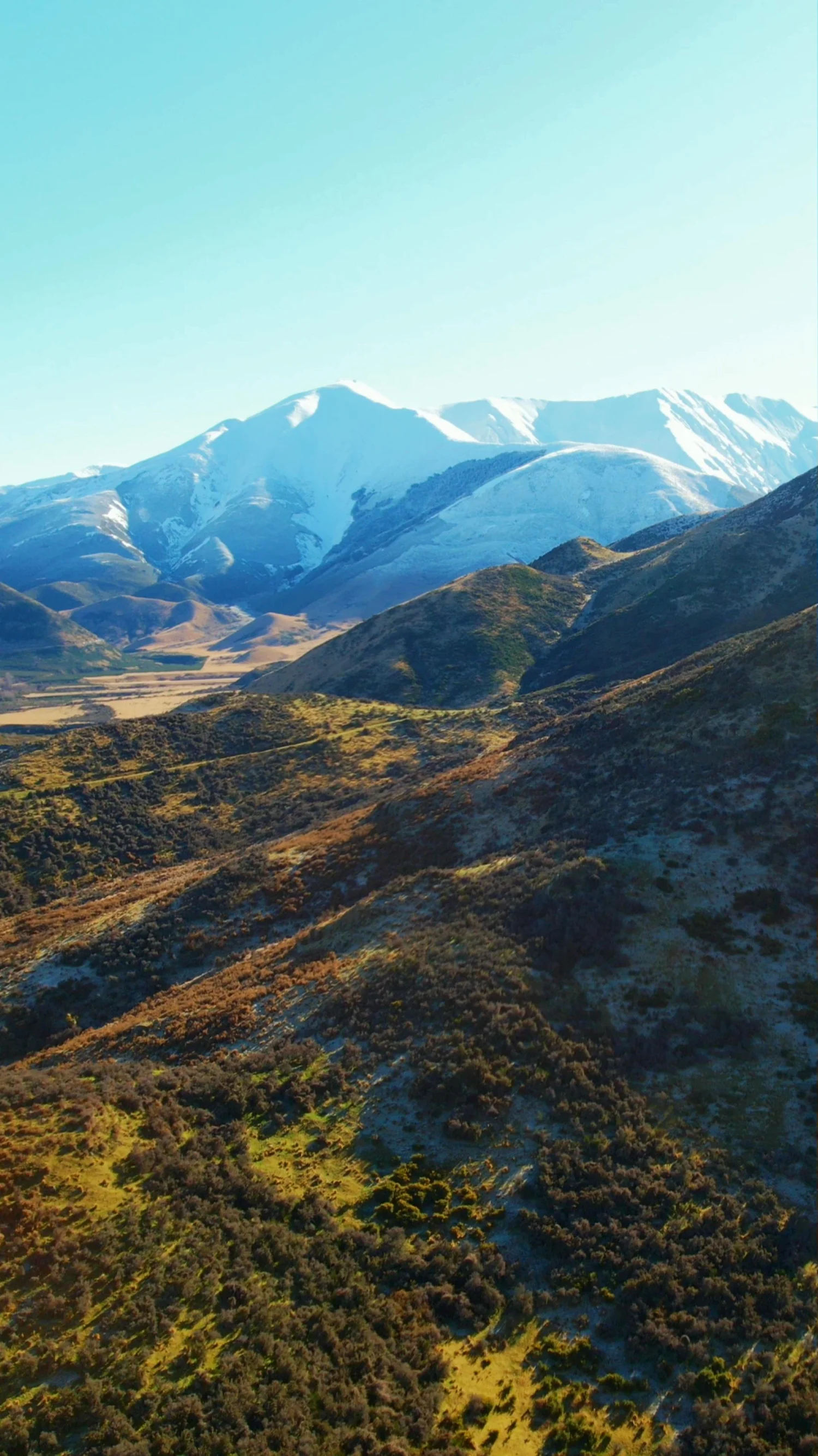 Snow-covered mountains on the drive toward Arthur's Pass