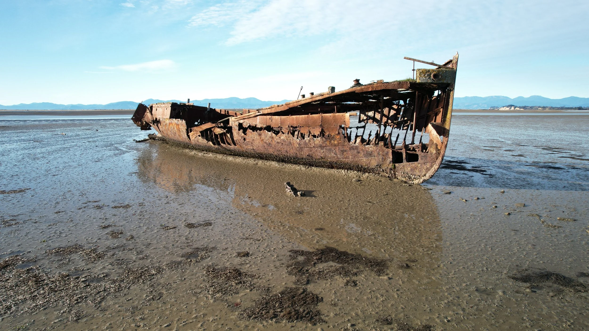 Aerial view of Janie Seddon shipwreck near Motueka