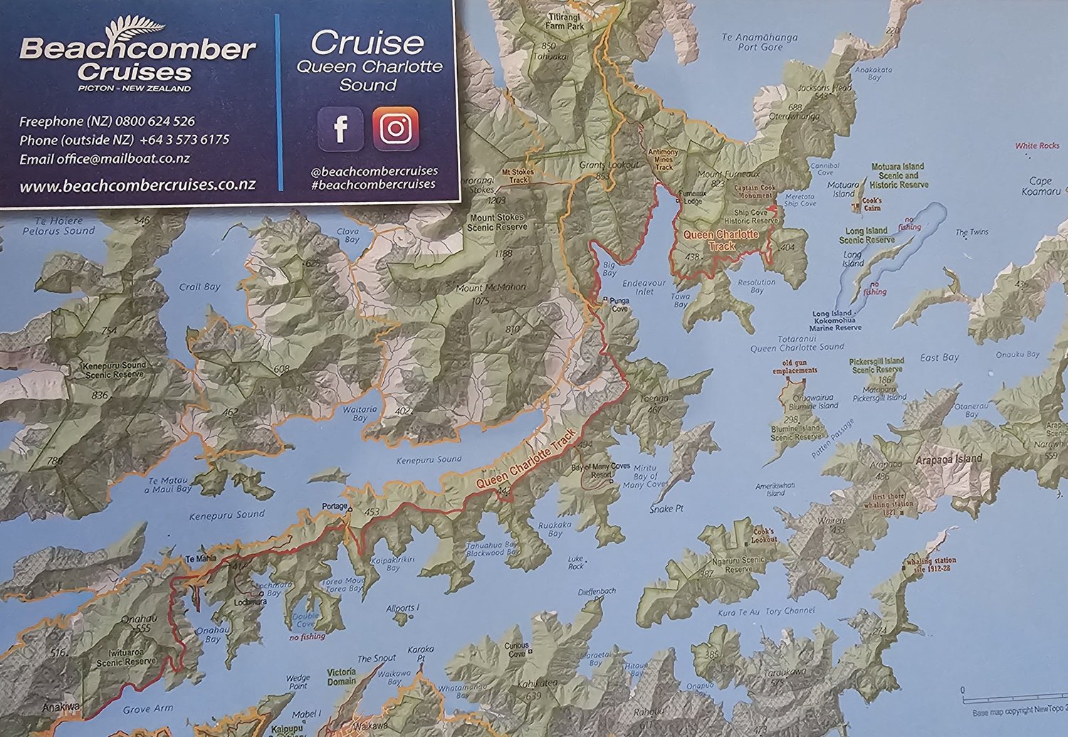 Map of Queen Charlotte Sound and our Marlborough Sounds route