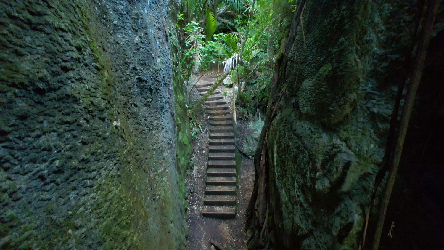 Narrow limestone passage leading toward The Grove lookout