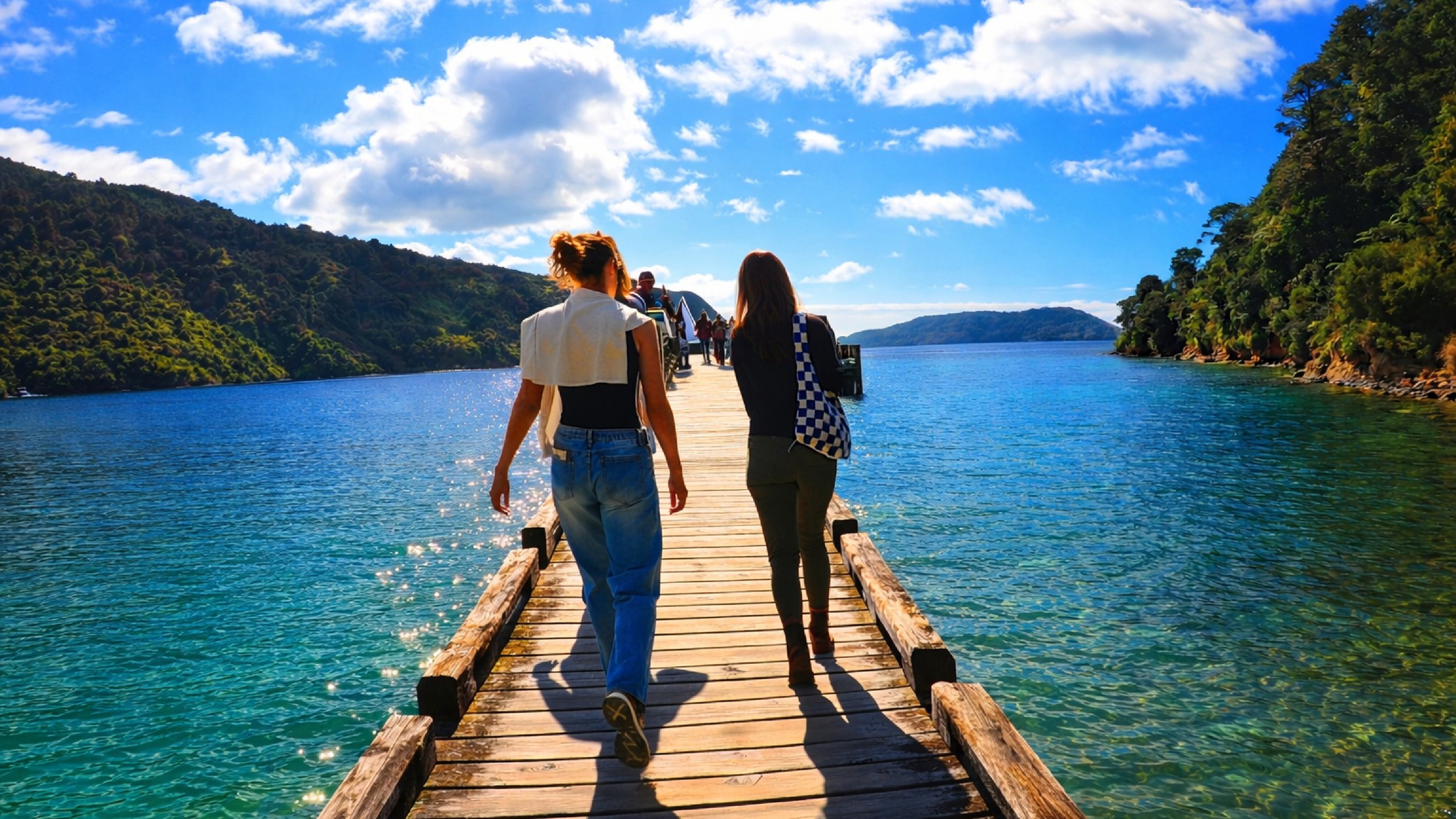 Walking along the jetty onto Motuara Island