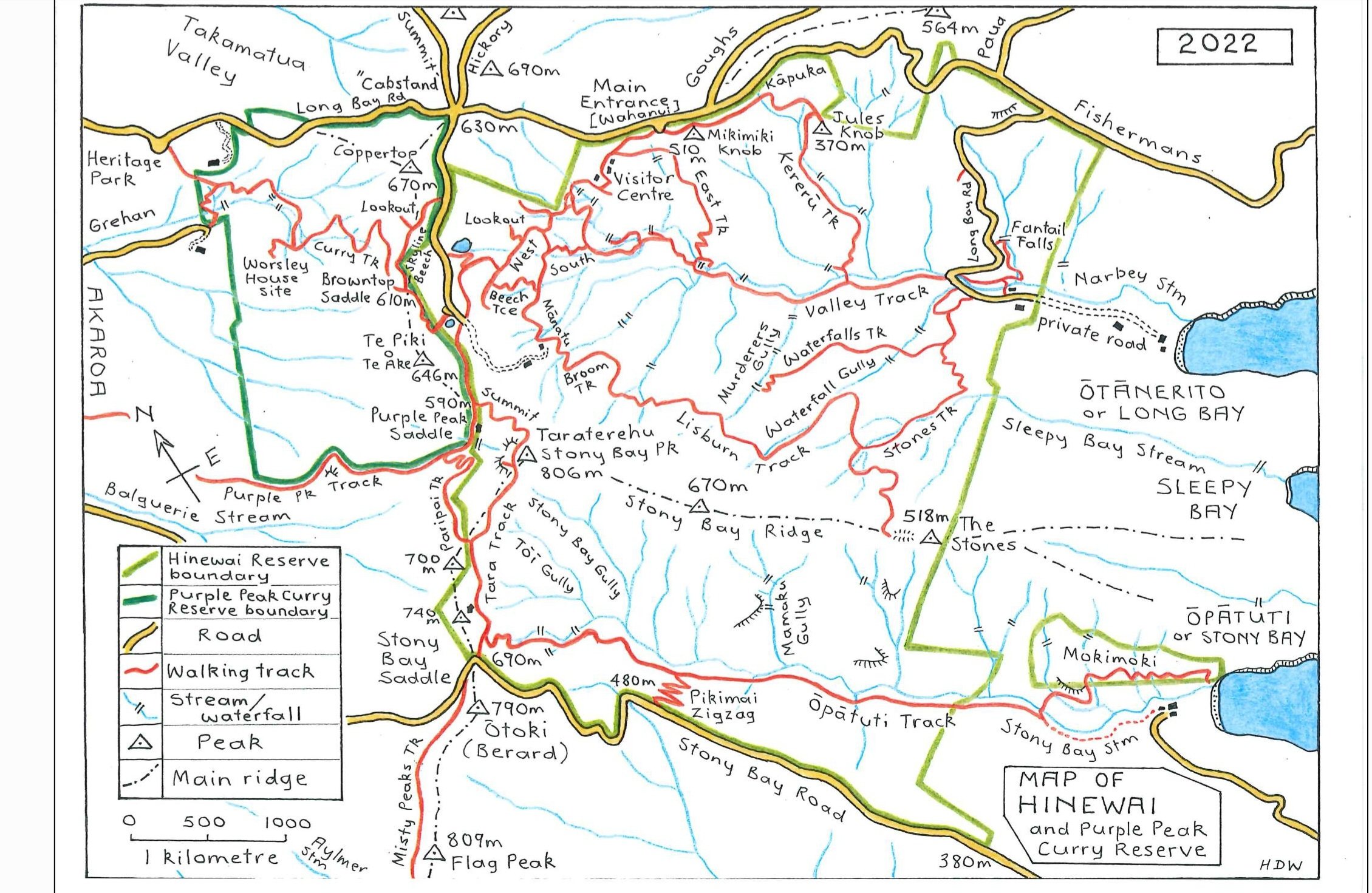 Map of Hinewai Reserve walking tracks