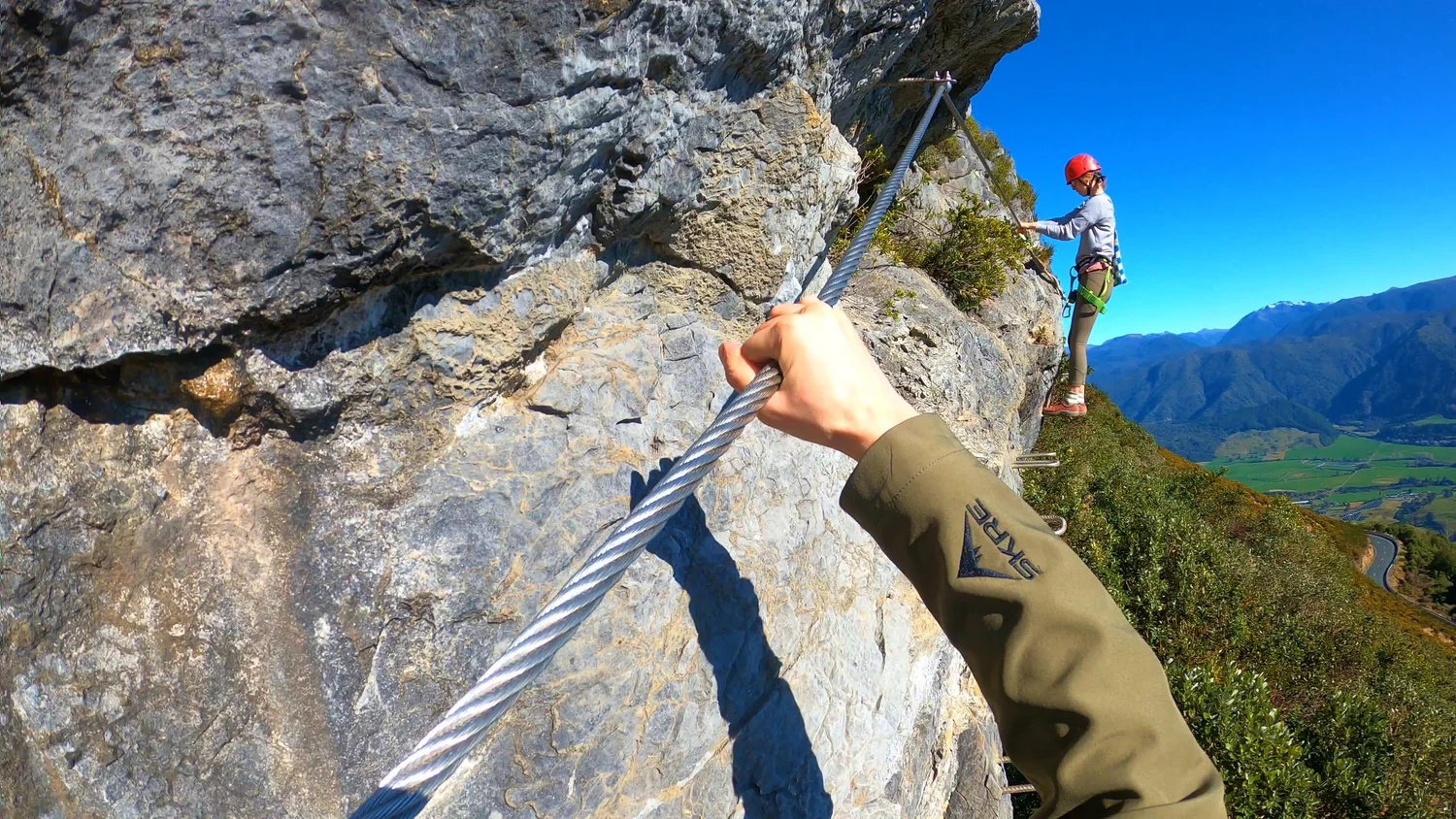 Steel cable on the Tākaka Hill Via Ferrata