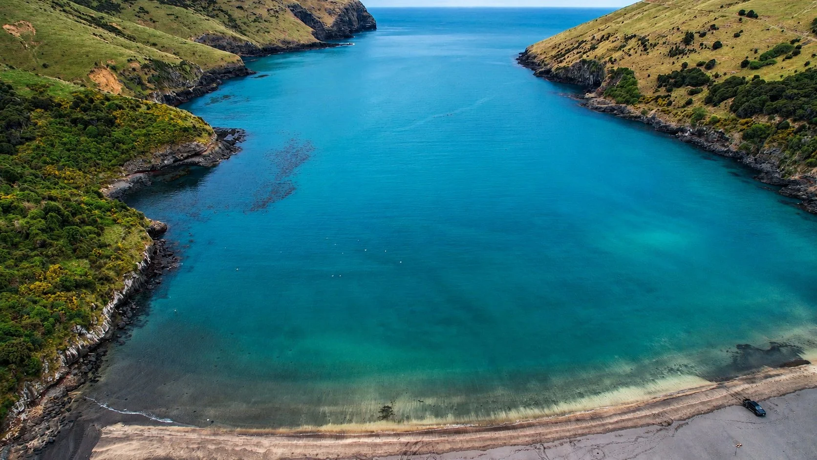 Ōtānerito Beach below Hinewai Reserve on Banks Peninsula