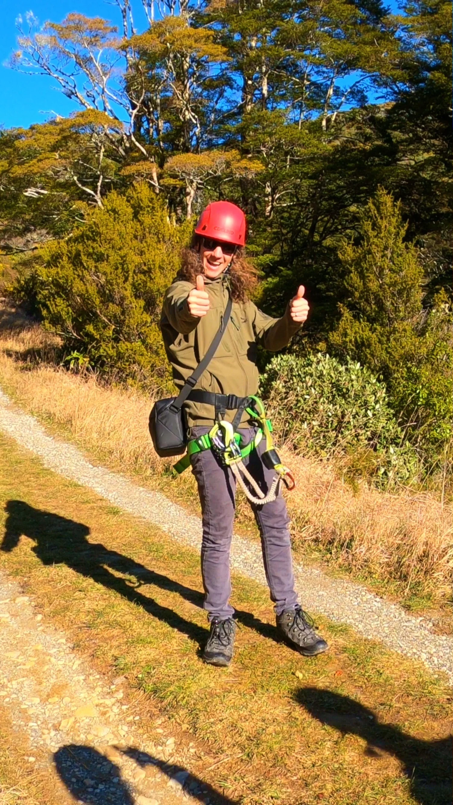 Brad wearing the gear used for our Tākaka Hill Via Ferrata visit
