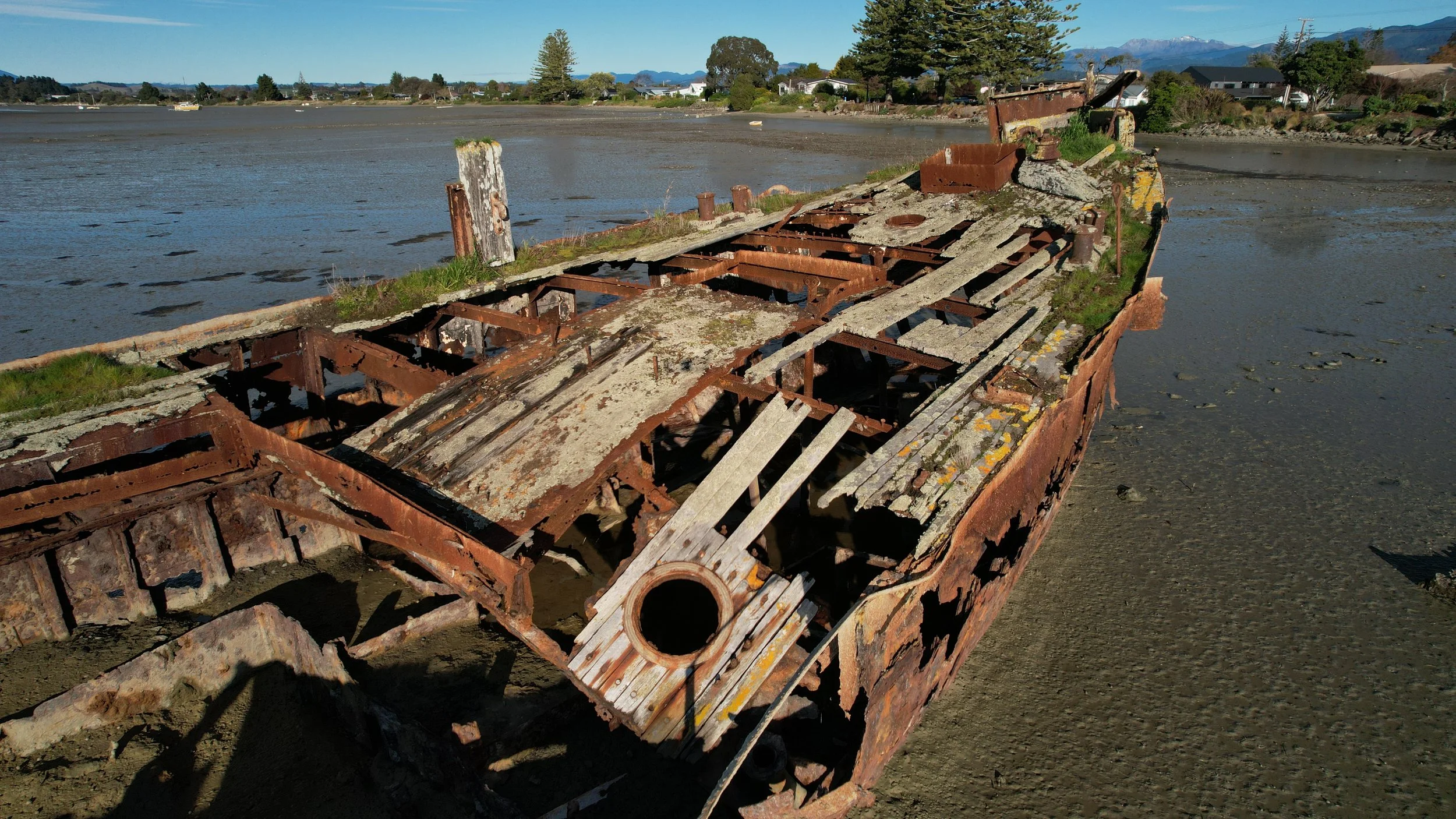 Aerial view across the Janie Seddon wreck