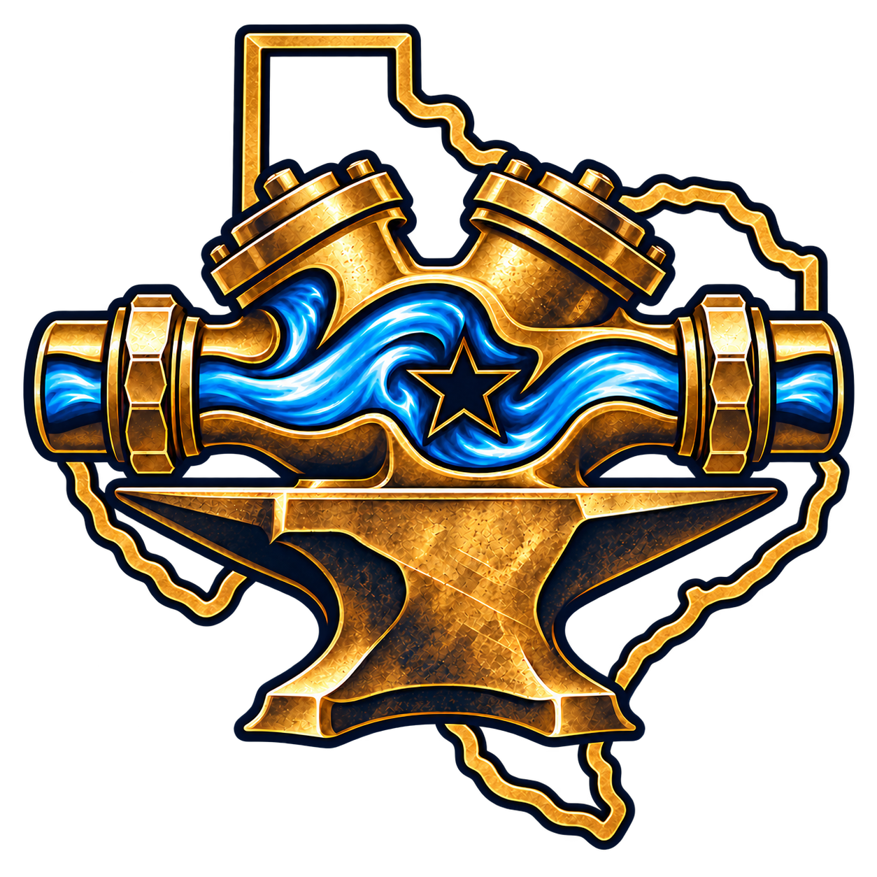 Iron Forged Backflow Solutions Texas anvil and water logo