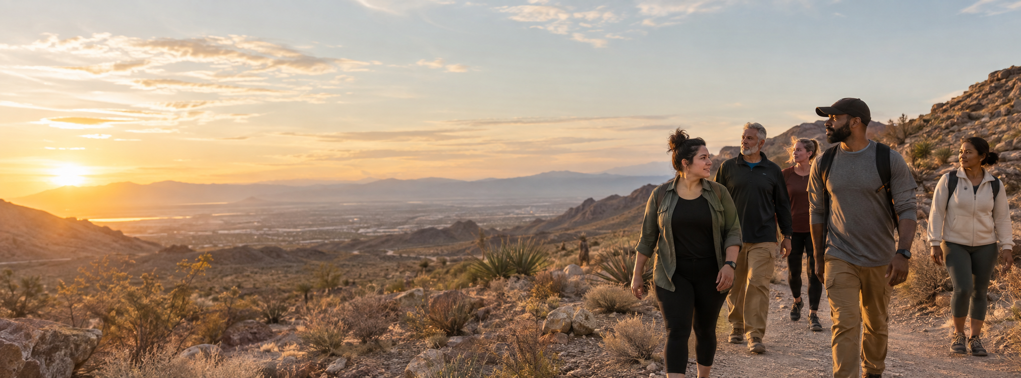 An open trail, a wide horizon, and people exploring together