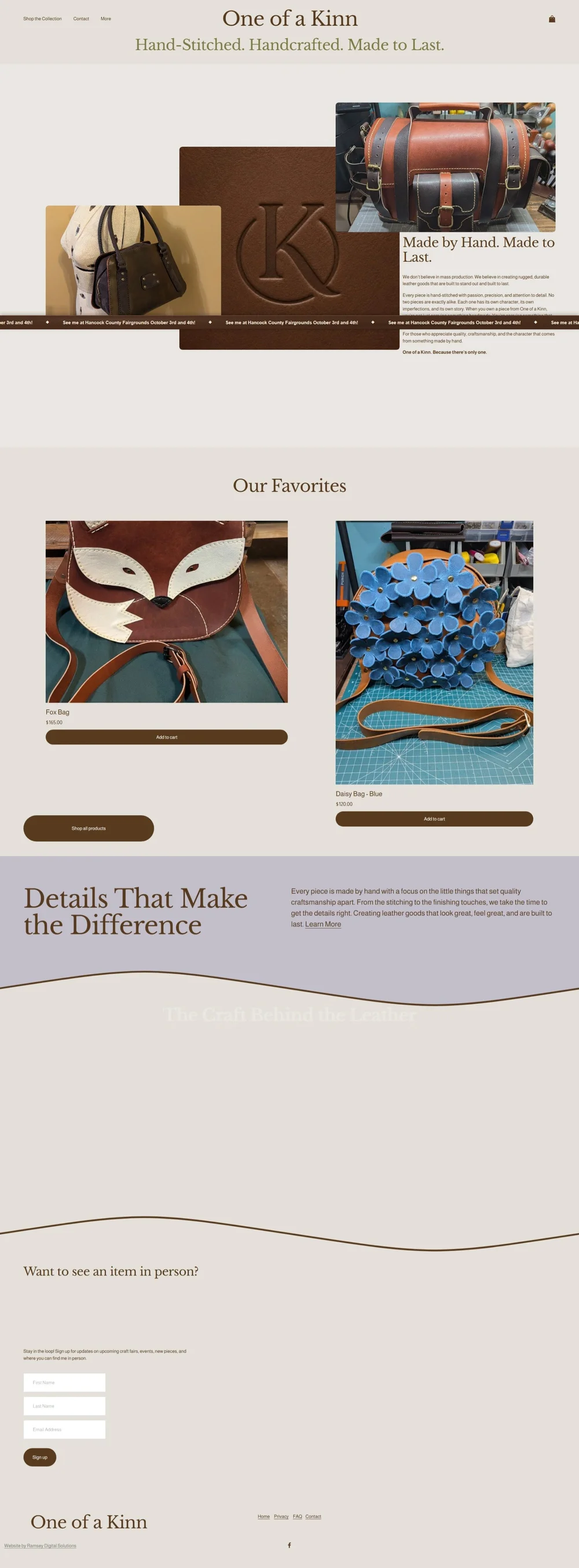 One of a Kinn Leather ecommerce website designed by Ramsey Digital Solutions