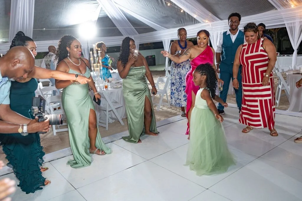 Guests dancing at a destination wedding reception