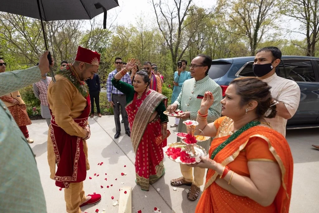 A wedding procession during a South Asian ceremony