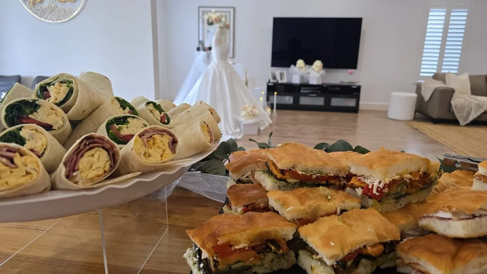 Breakfast wraps and focaccia at a wedding morning